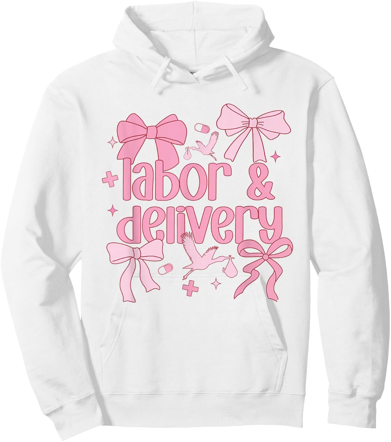 Women Labor and Delivery Nurse Grad Coquette Pink Bow Ribbon Hoodie - Hoodie | White