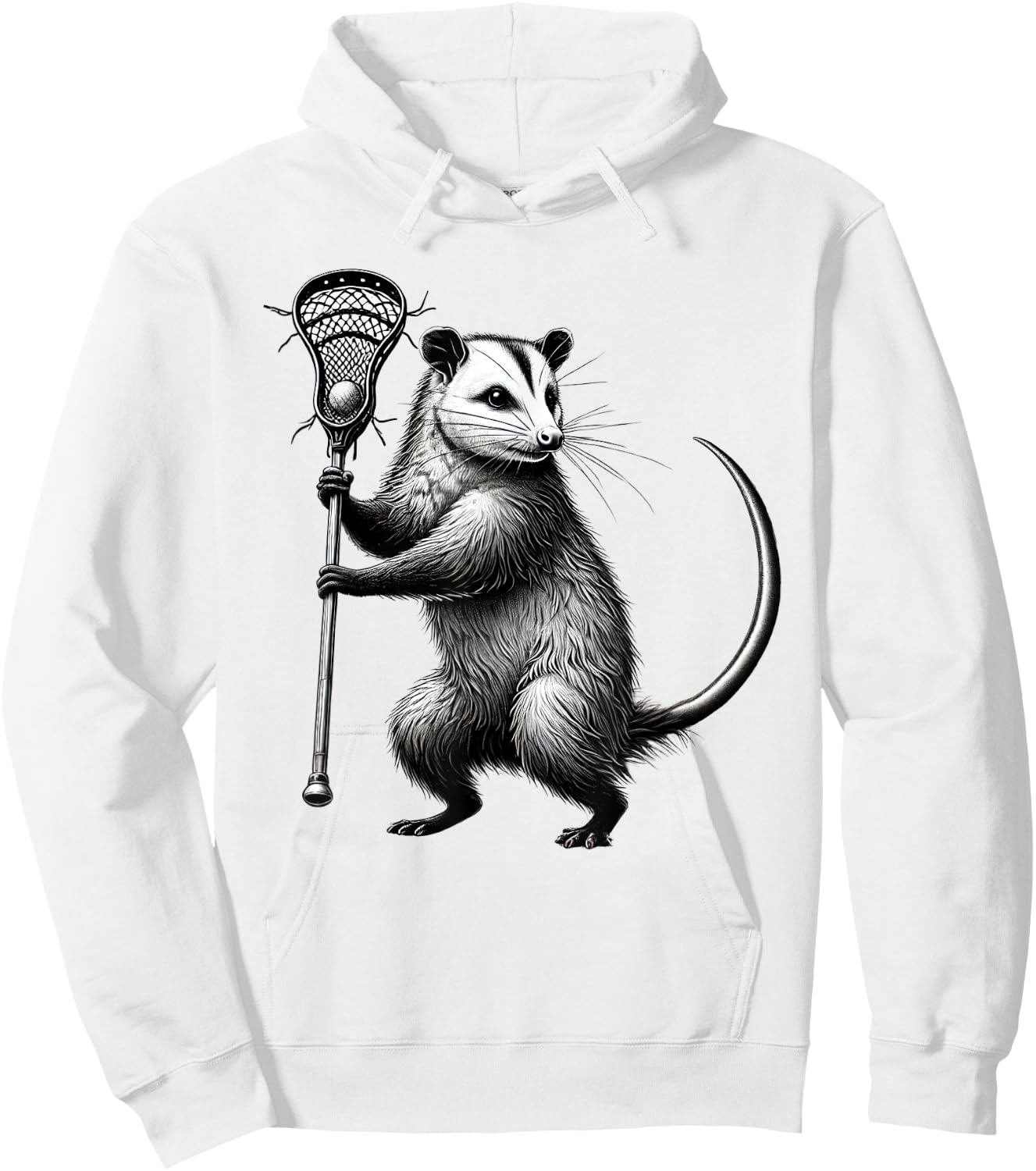 Vintage Possum Playing Lacrosse Opossum Lacrosse Player Hoodie - Hoodie | White