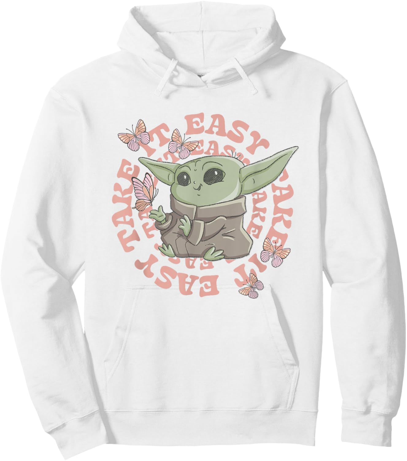 Star Wars The Mandalorian Cute Grogu Take It Easy Chest Logo Hoodie - Hoodie | White
