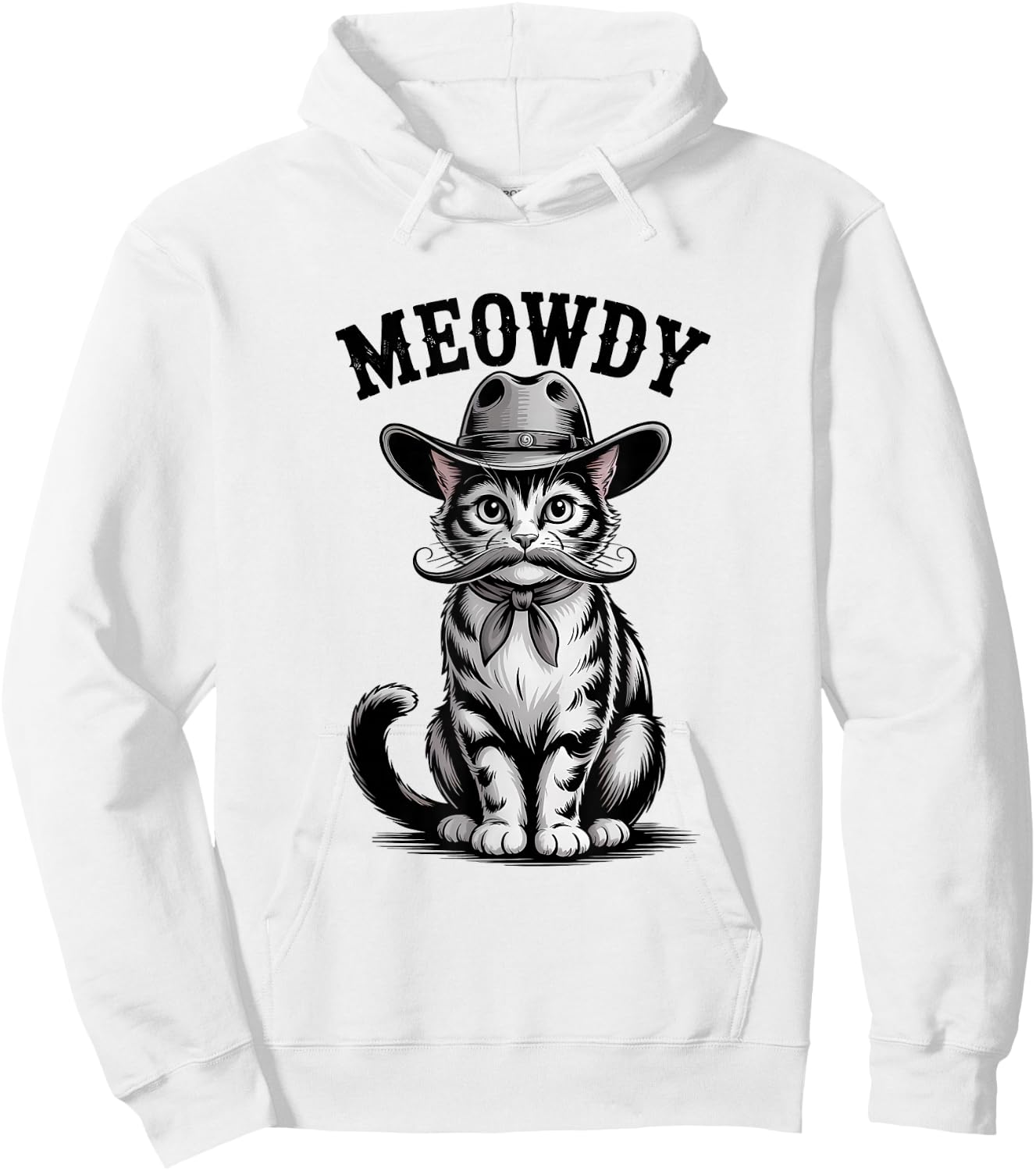 Meowdy Country Music Moustache Vintage Western Cowboy Cat Hoodie - Hoodie | White