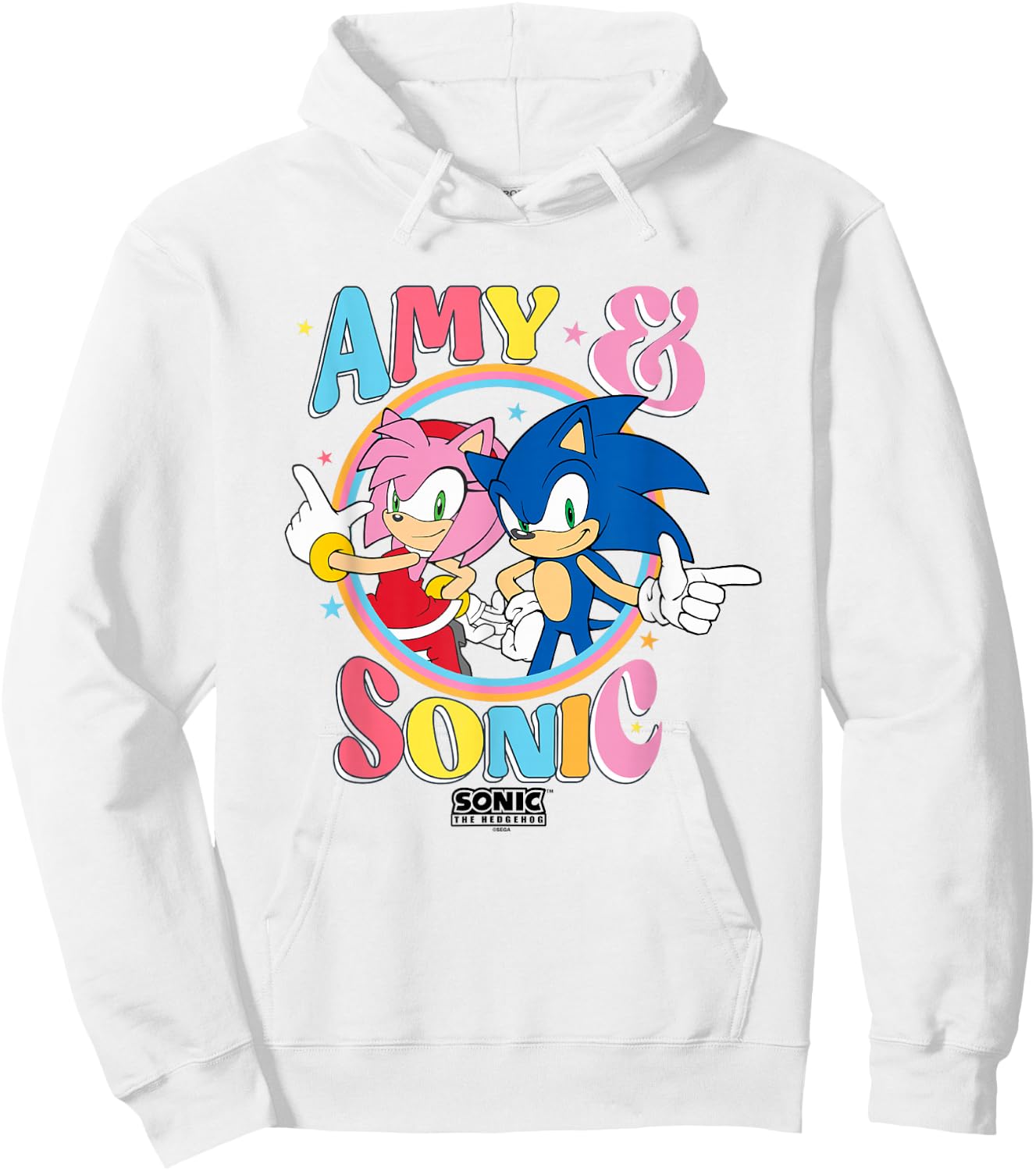 Sonic The Hedgehog Amy & Sonic Colorful Retro Portrait Hoodie - Hoodie | White