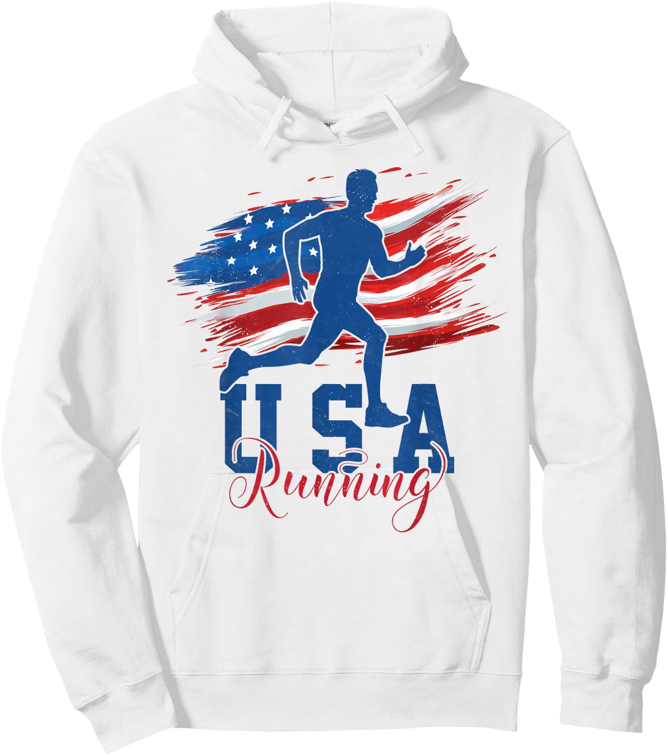 American Flag Running Runner 4th of July USA Support Team Kids Men Hoodie - Hoodie | White