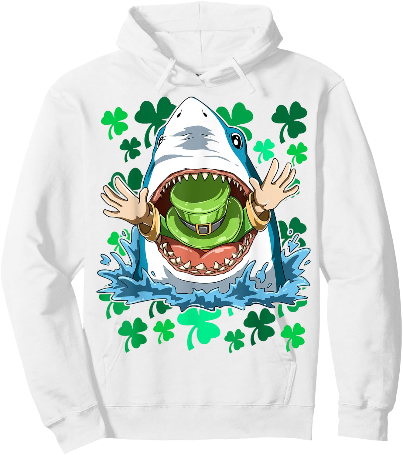 St. Patrick's Day Shark Eating Leprechaun Irish Shark Lovers Hoodie - Hoodie | White