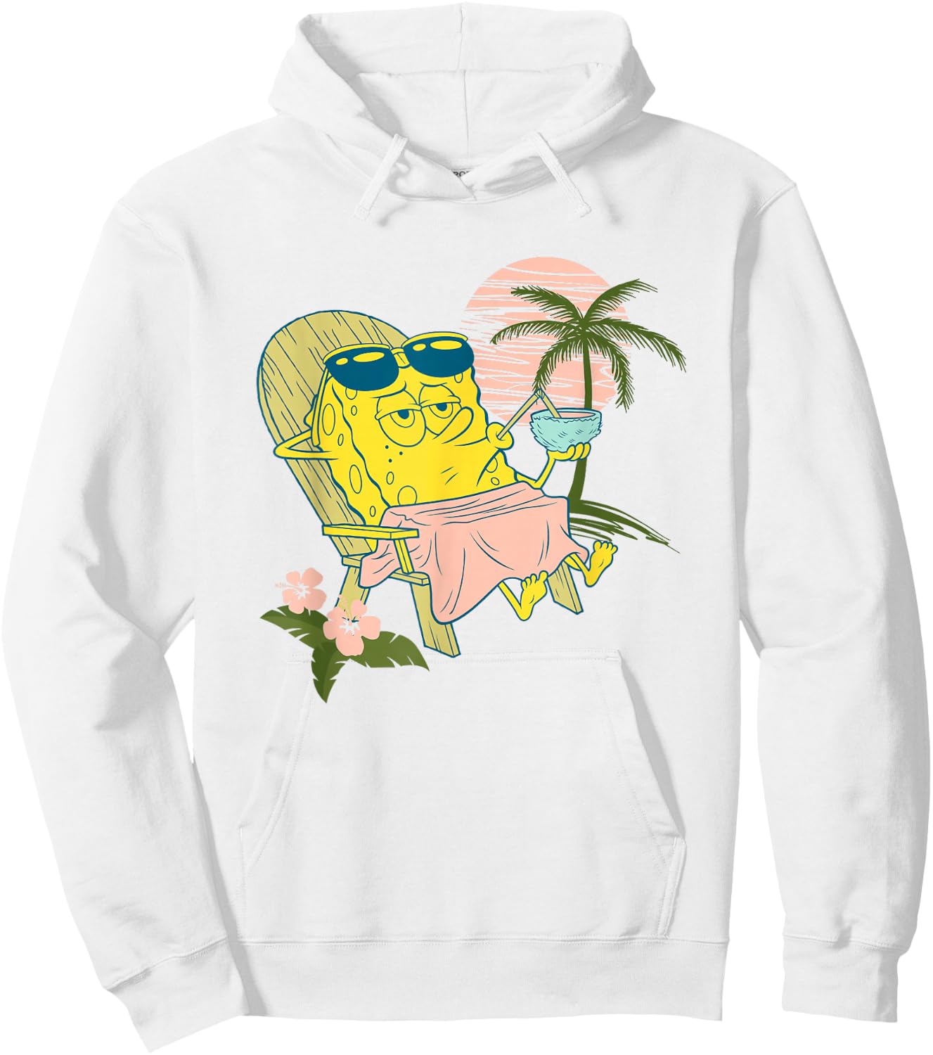 SpongeBob SquarePants Relaxing Having A Coconut At The Beach Hoodie - Hoodie | White