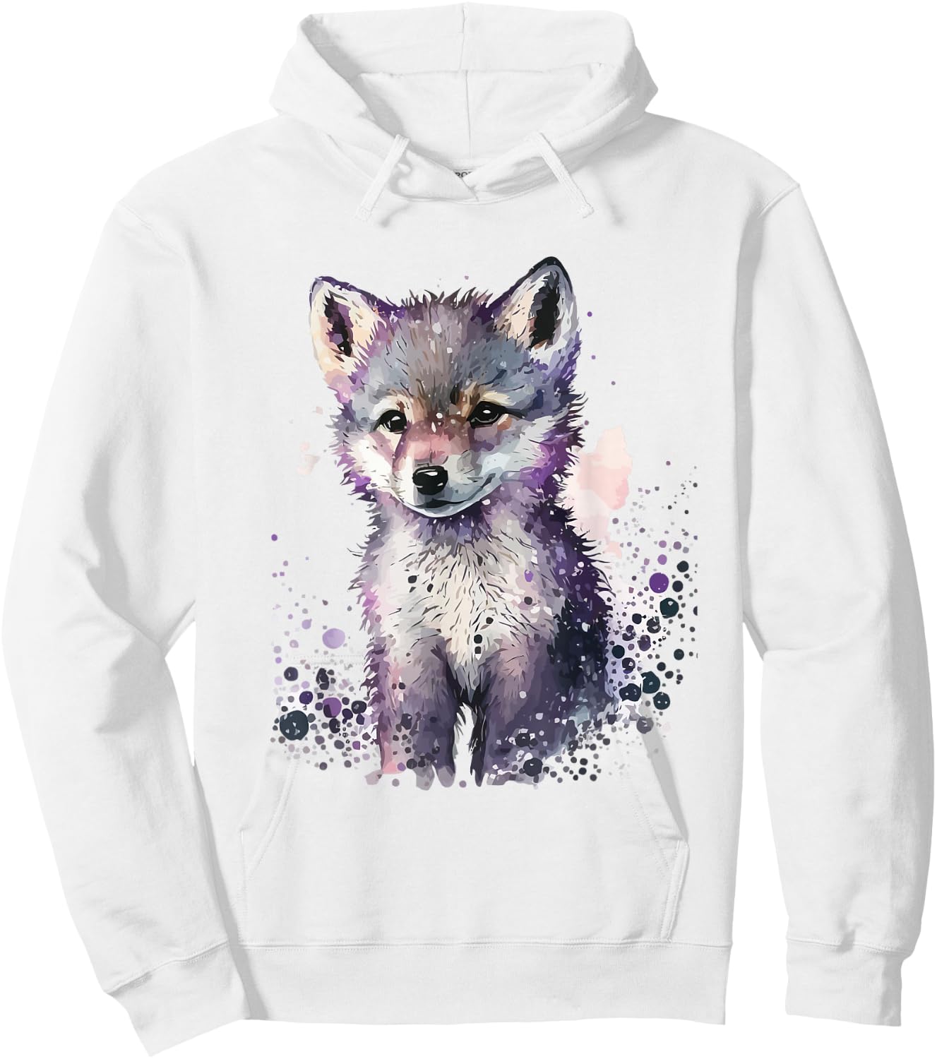 Wolf Puppy Animal Print Art Men Women Watercolor Wolf Pup Hoodie - Hoodie | White