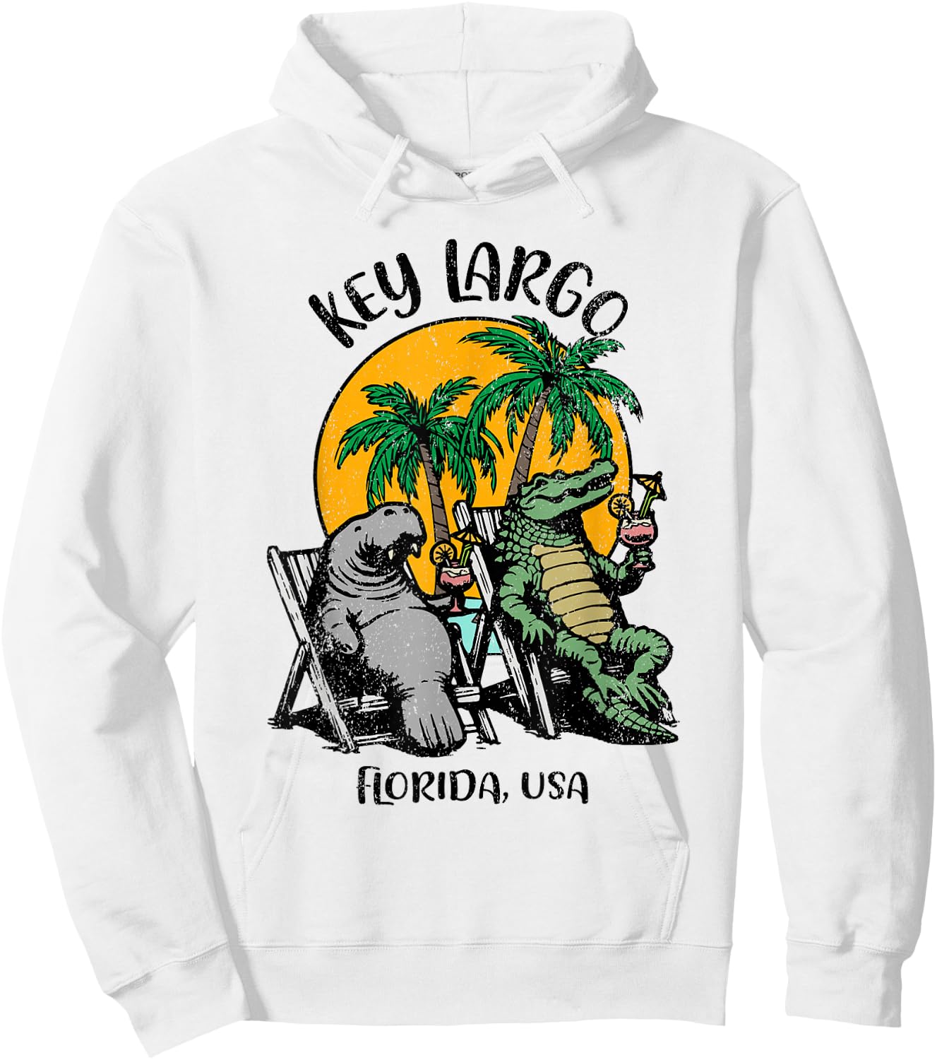Key Largo Florida USA Funny Manatee Alligator Design Hoodie - Hoodie | White
