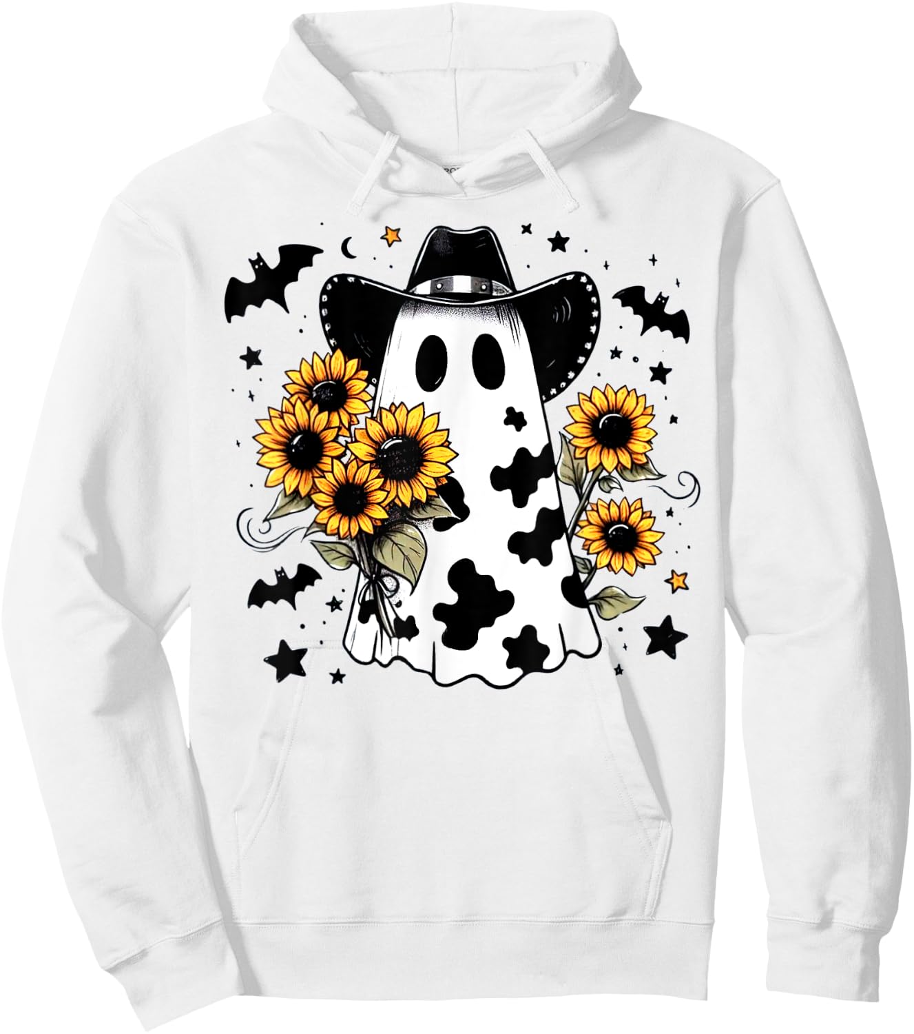 Cute Cowhide Ghost Sunflowers Funny Snarky Boojee Halloween Hoodie - Hoodie | White