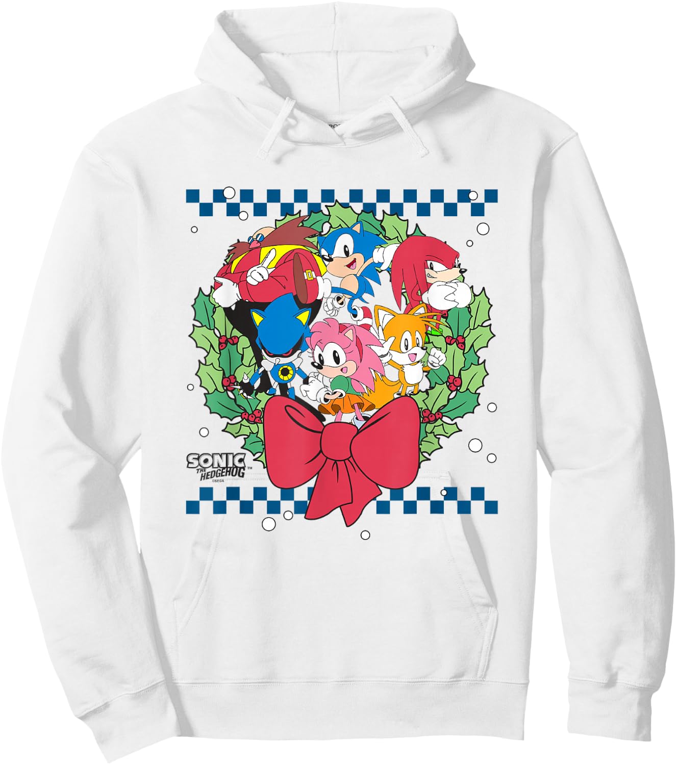 Sonic The Hedgehog Christmas Wreath Group Shot Chest Logo Hoodie - Hoodie | White