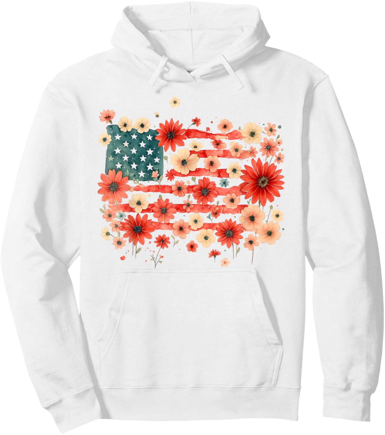 Floral American Flag Daisy 4th July Girls Women Patriotic Hoodie - Hoodie | White