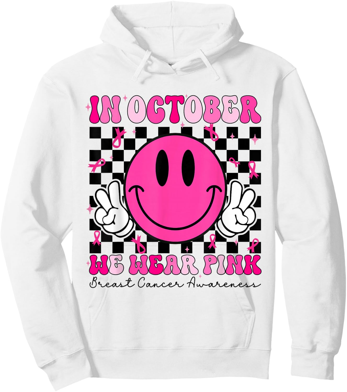 Groovy In October We Wear Pink Breast Cancer Awareness Hoodie - Hoodie | White
