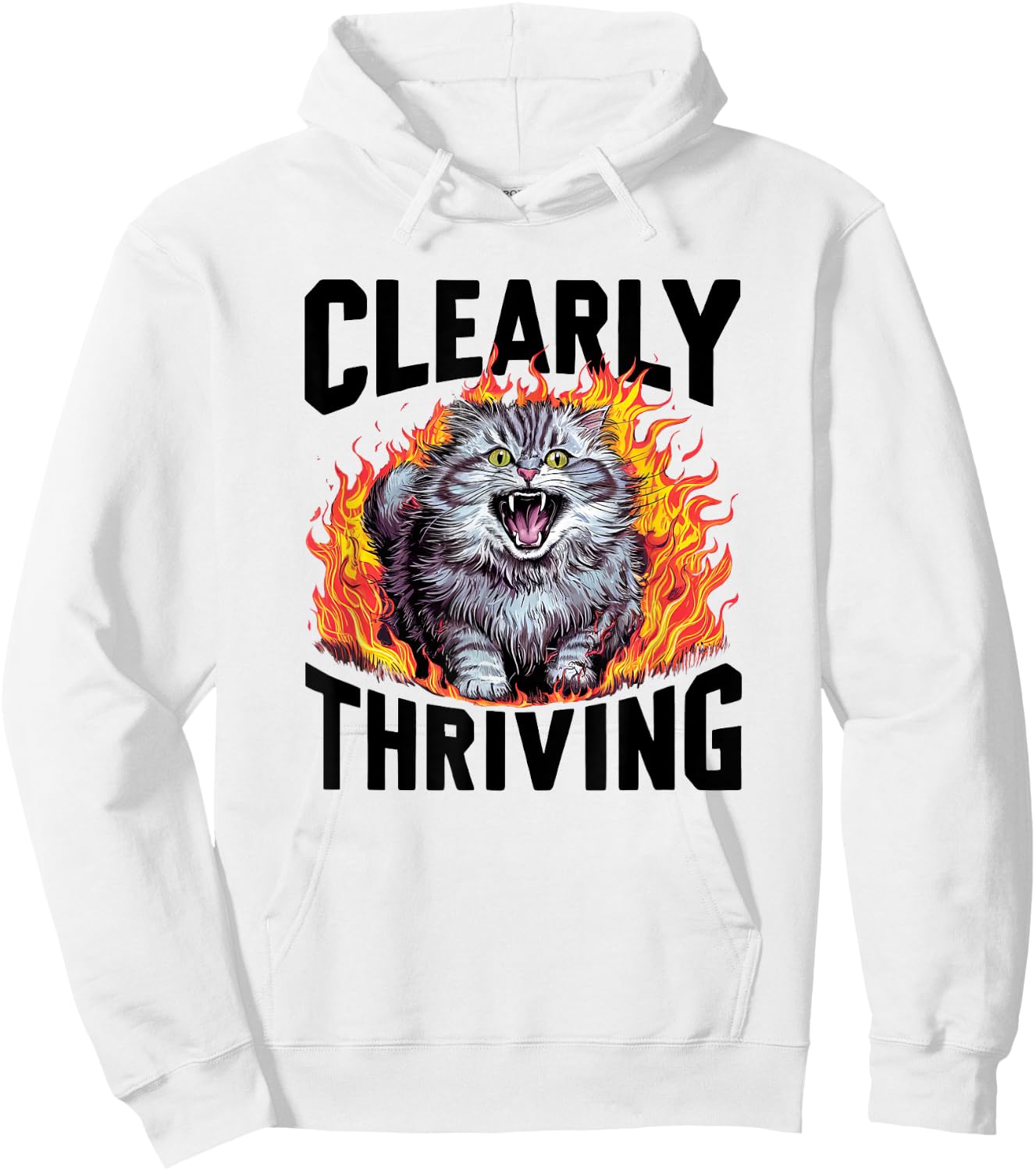 Cat Screaming Clearly Thriving Scary Cute Funny Sarcastic Men Women Girls Kids Hoodie - Hoodie | White