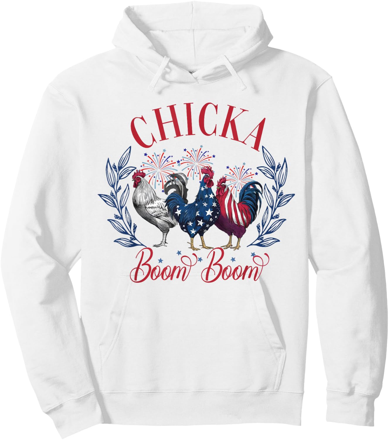 Chicka Boom Boom Cute Chicken Retro 4th of July America Men Hoodie - Hoodie | White