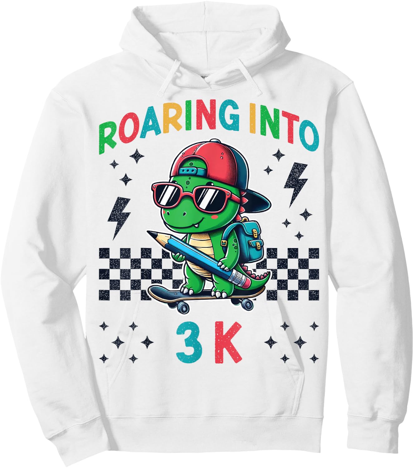Roaring Into 3K Dinosaur First Day of K3 Kid Im Ready for 3K Hoodie - Hoodie | White