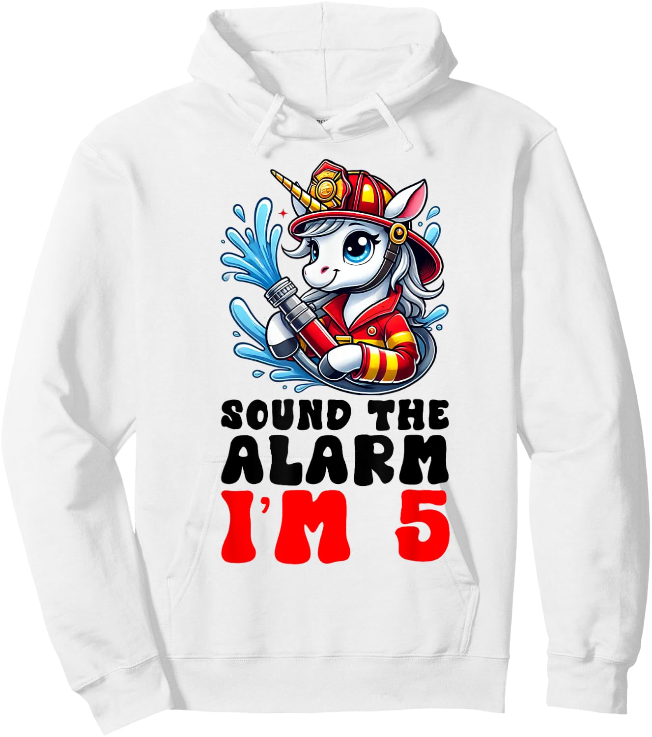 Unicorn Firefighter Fireman Kids 5th Birthday 5 Year Old Hoodie - Hoodie | White
