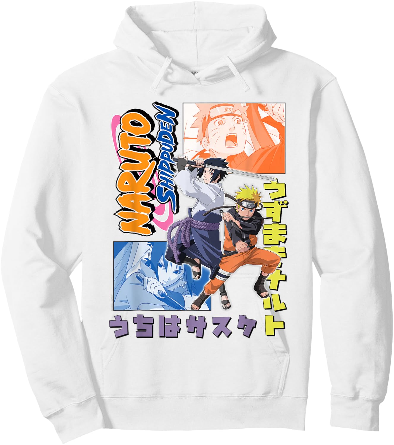 Naruto Shippuden Naruto Sasuke Kanji Collage Anime Hoodie - Hoodie | White