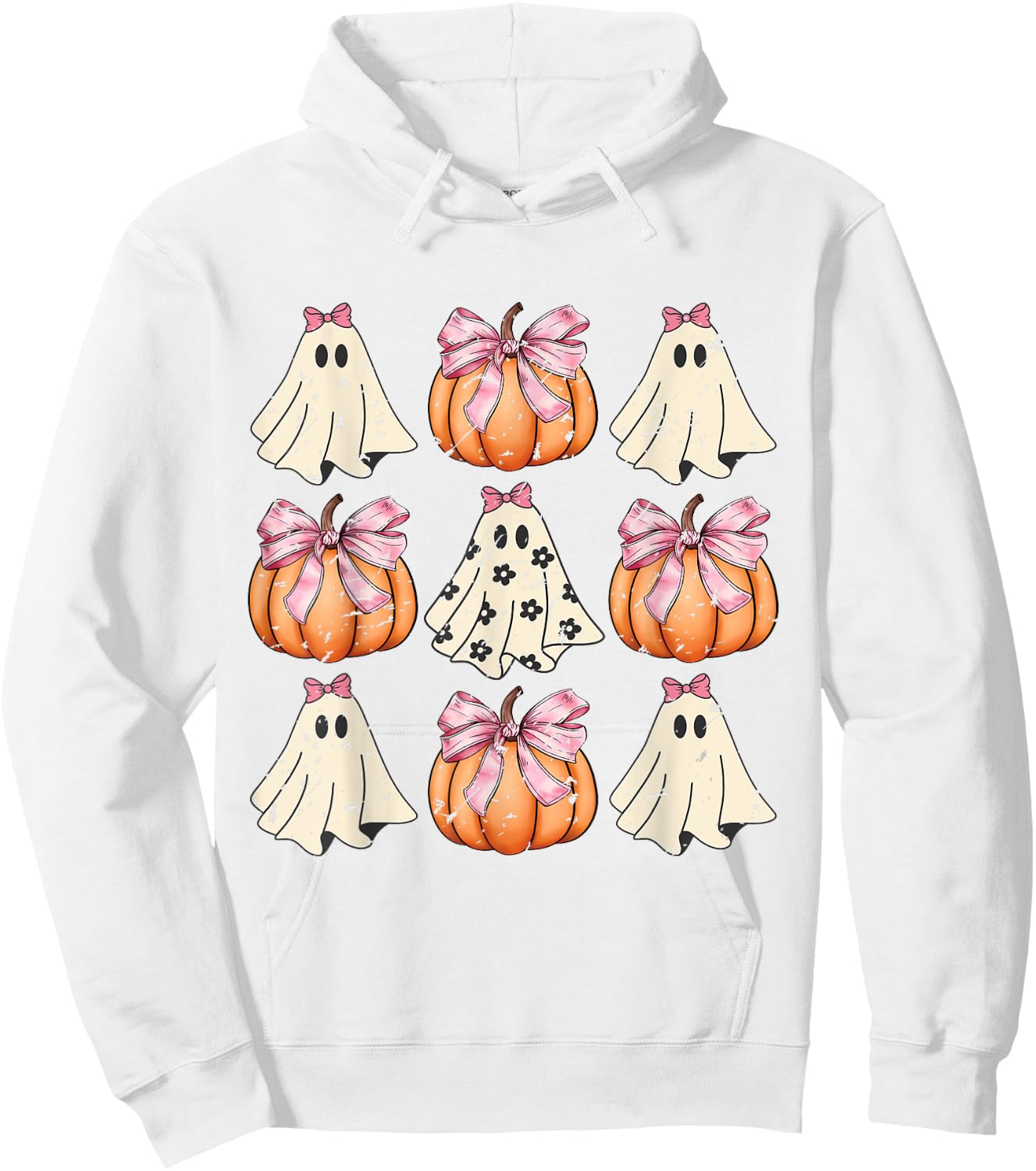 Cute Coquette Aesthetic Halloween Spooky Ghosts Pumpkins Hoodie - Hoodie | White