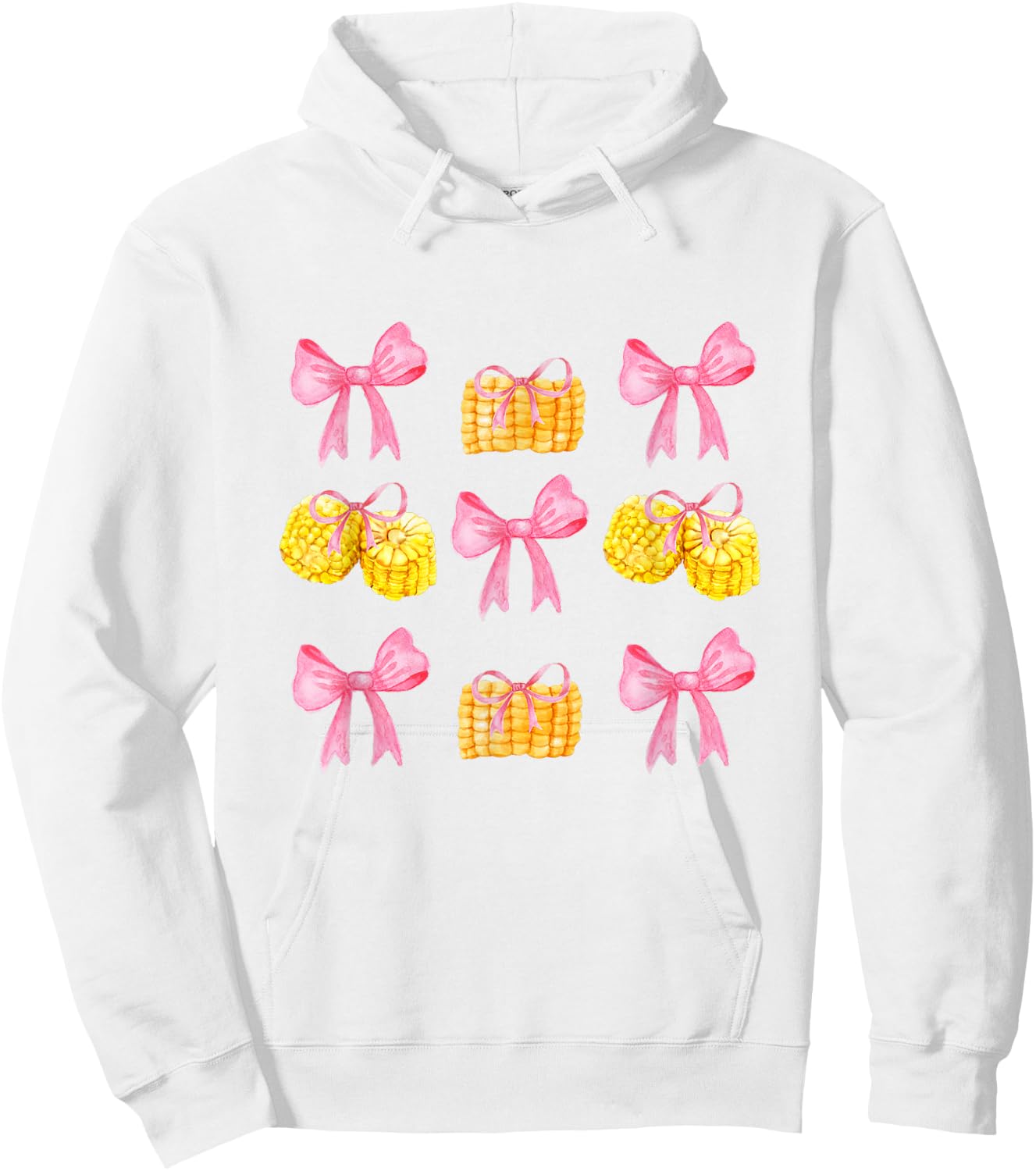 Pink Bows Cute Coquette corn y2k Clean Girl Aesthetic Hoodie - Hoodie | White
