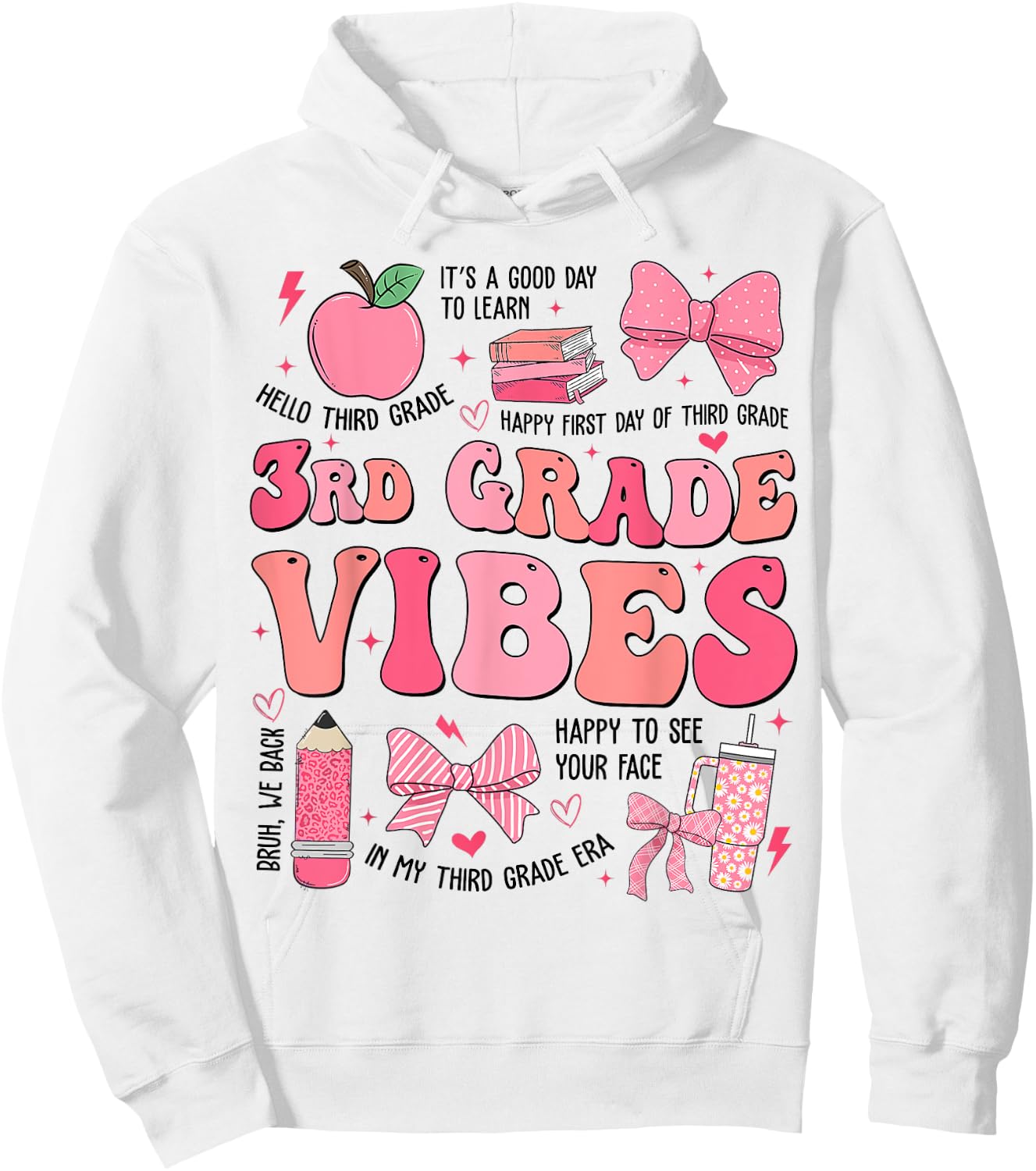 Girls 3rd Grade Vibes Coquette Bow Back to School Teacher Hoodie - Hoodie | White