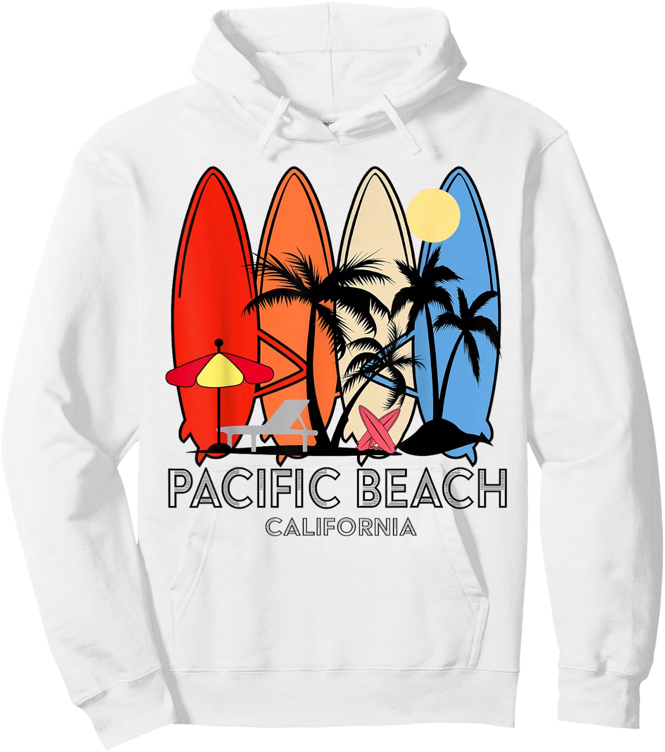 Pacific Beach California Retro Surfboard Vintage Hoodie - Hoodie | White