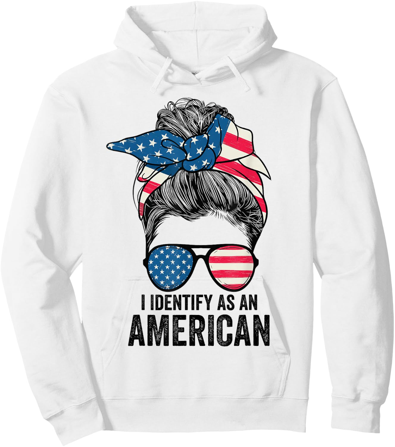 i Identify As An American Messy Bun Women Girls Hoodie - Hoodie | White