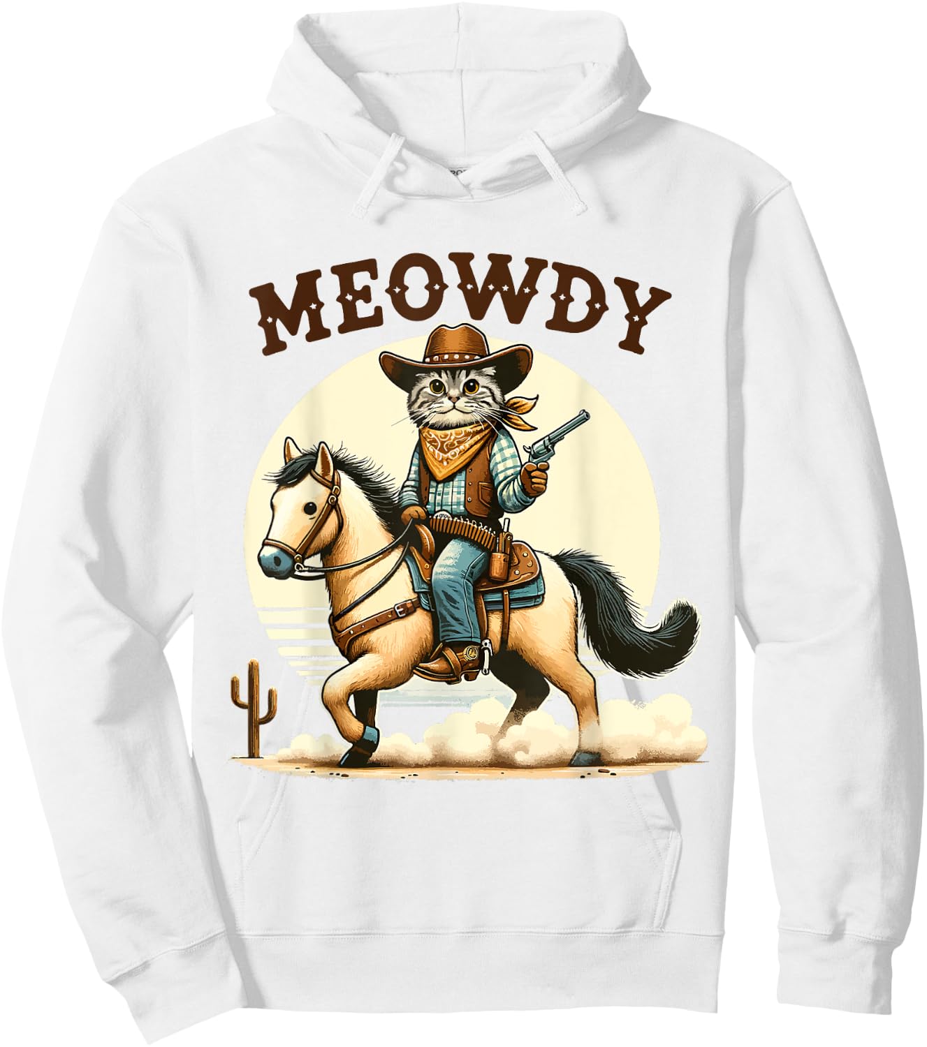 Meowdy Partner Cat Cowboy Horse Howdy Funny Country Western Hoodie - Hoodie | White