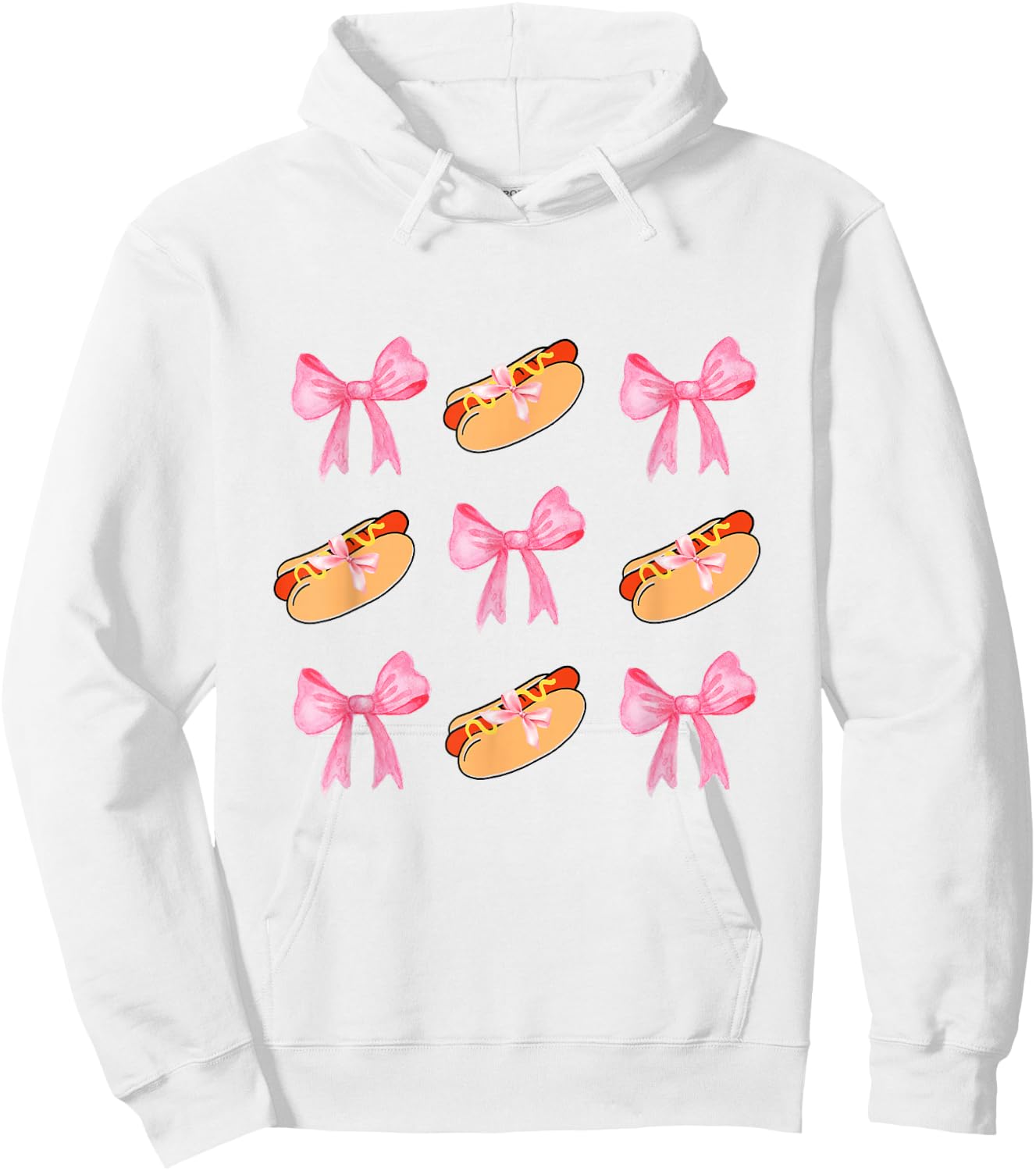 Pink Bows Cute Coquette hotdog y2k Girl Aesthetic Hoodie - Hoodie | White