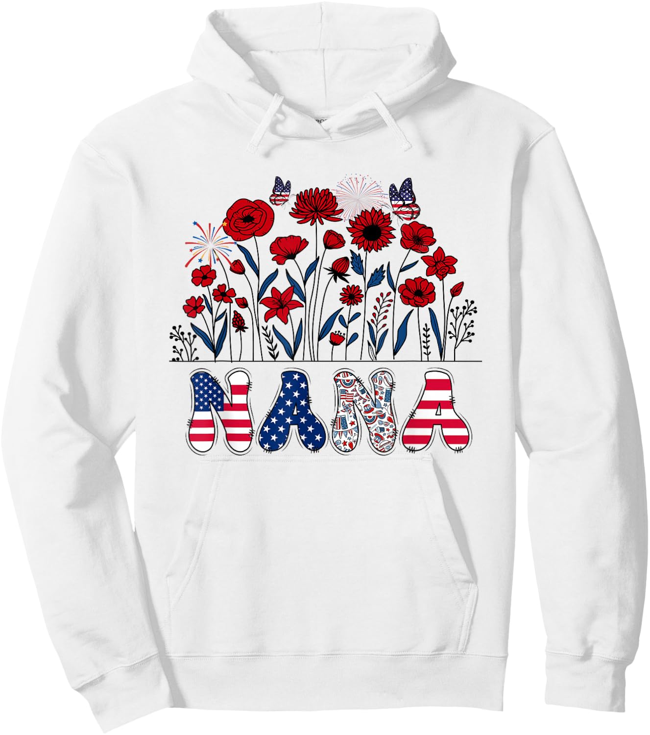 Groovy Nana 4th of July Patriotic Floral Women Mother's Day Hoodie - Hoodie | White
