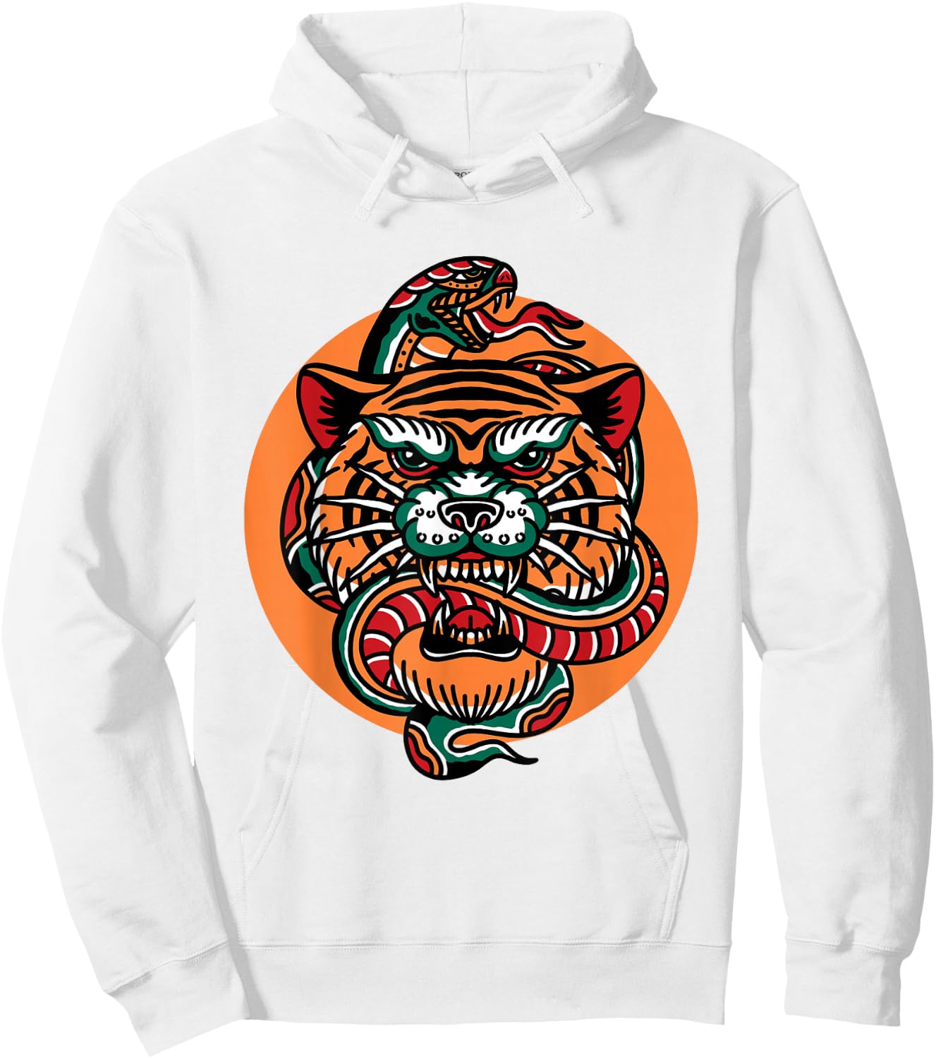 Tiger Snake Traditional Tattoo Flash Alternative Edgy Trendy Hoodie - Hoodie | White