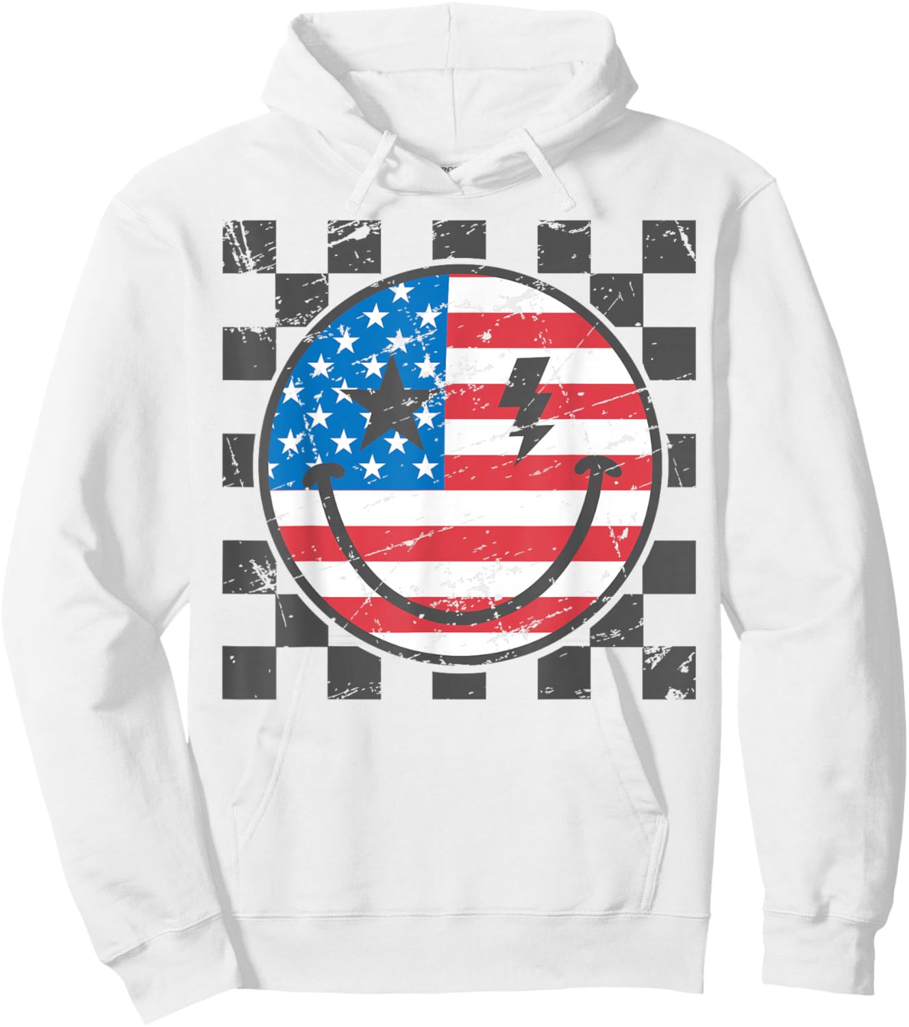 Happy 4th of July Groovy Smile Face Red White Blue USA Flag Hoodie - Hoodie | White