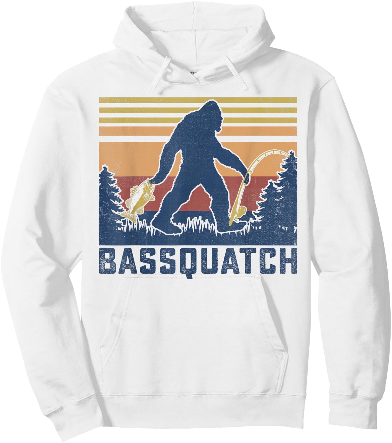 Retro Vintage Outdoor Fish Bassquatch Funny Fishing Hoodie - Hoodie | White