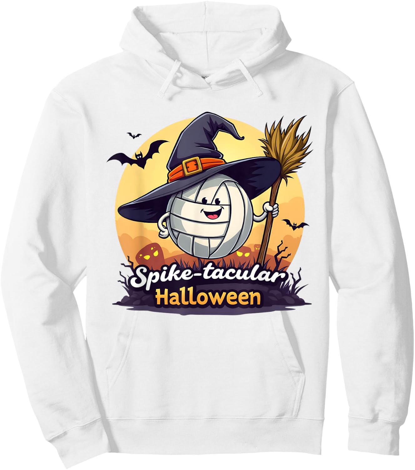 Spike-tacular Halloween Volleyball Witch Broom Hoodie - Hoodie | White