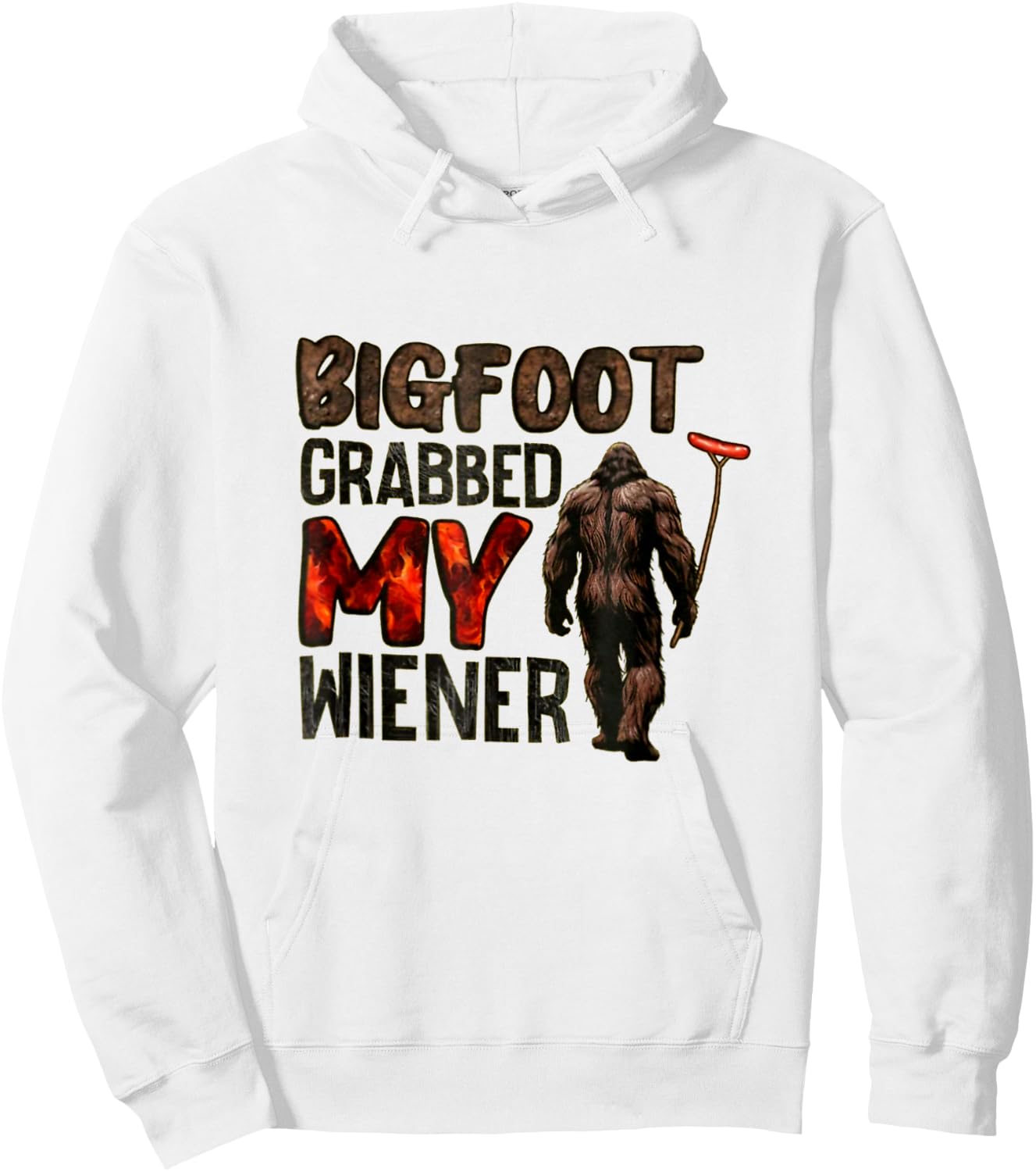 Funny Retro Bigfoot, Bigfoot Grabbed My Wiener Design Hoodie - Hoodie | White