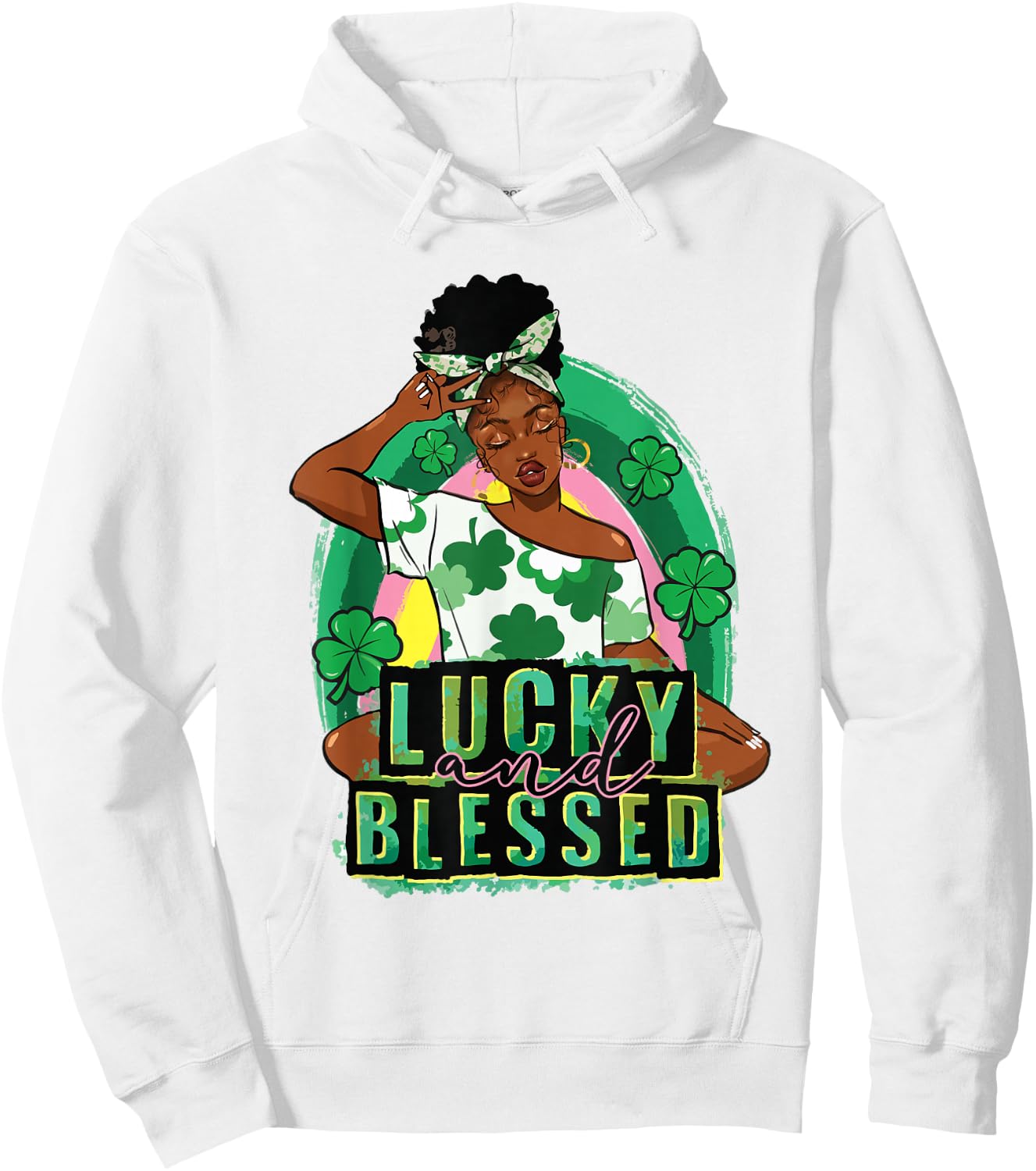 Lucky Blessed African Woman Afro Melanin St Patrick's Day Hoodie - Hoodie | White