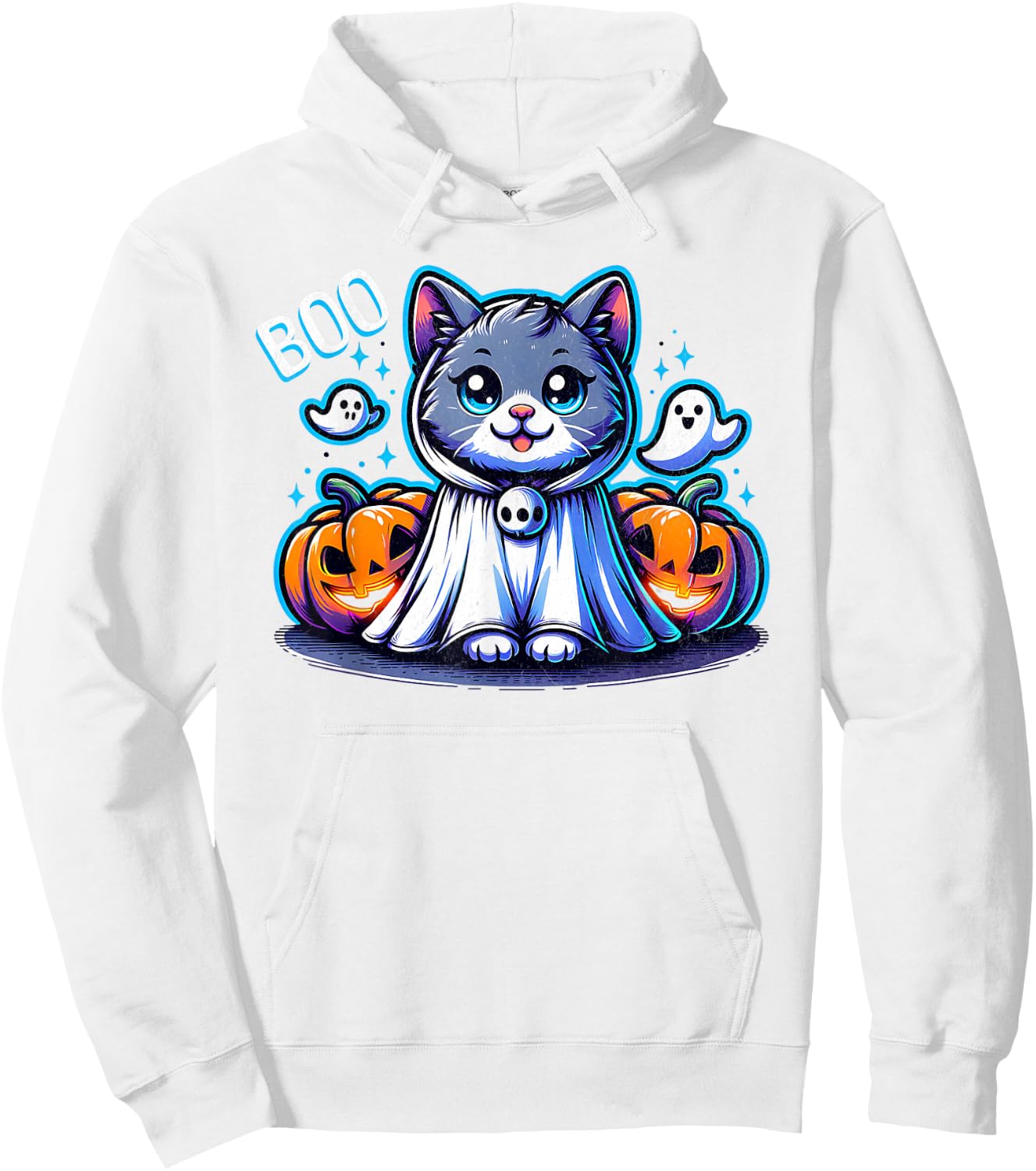 Ghost Cat Boo Funny Cat Pumpkin BOO Kitty Cat Halloween Women Kids Hoodie - Hoodie | White