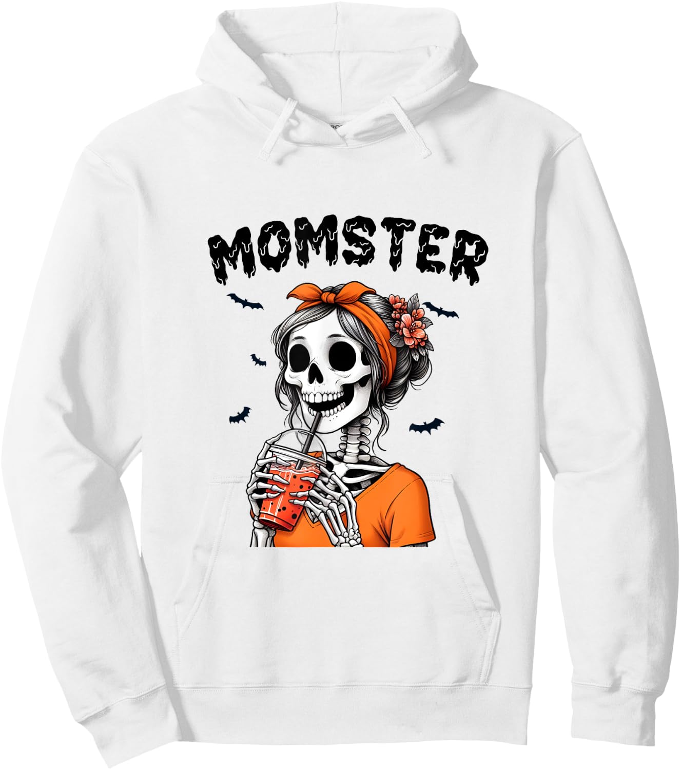 Momster Skeleton Woman Coffee Funny Halloween Mom Mama Hoodie - Hoodie | White