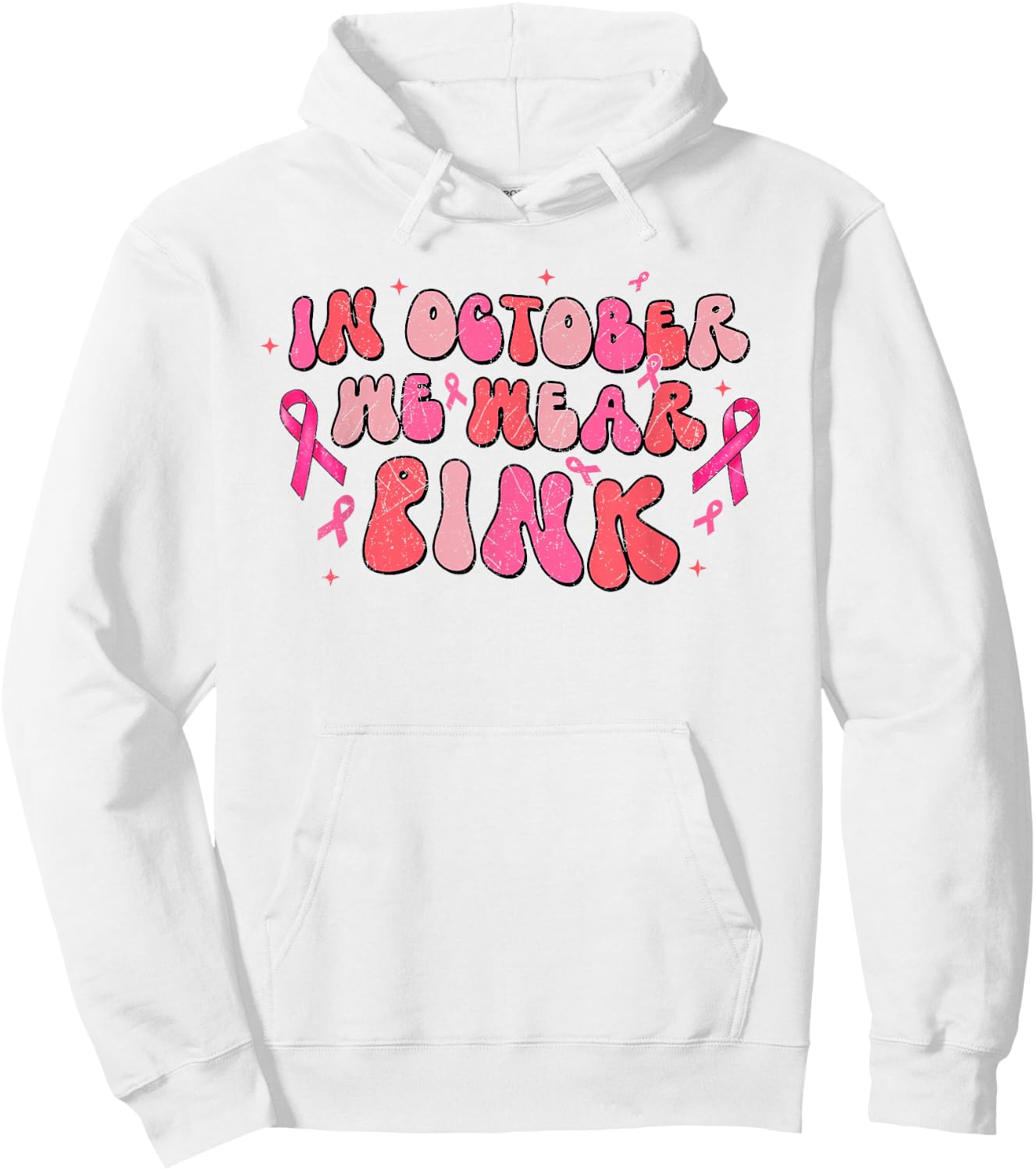 In October We Wear Pink Breast Cancer Awareness Retro Groovy Hoodie - Hoodie | White