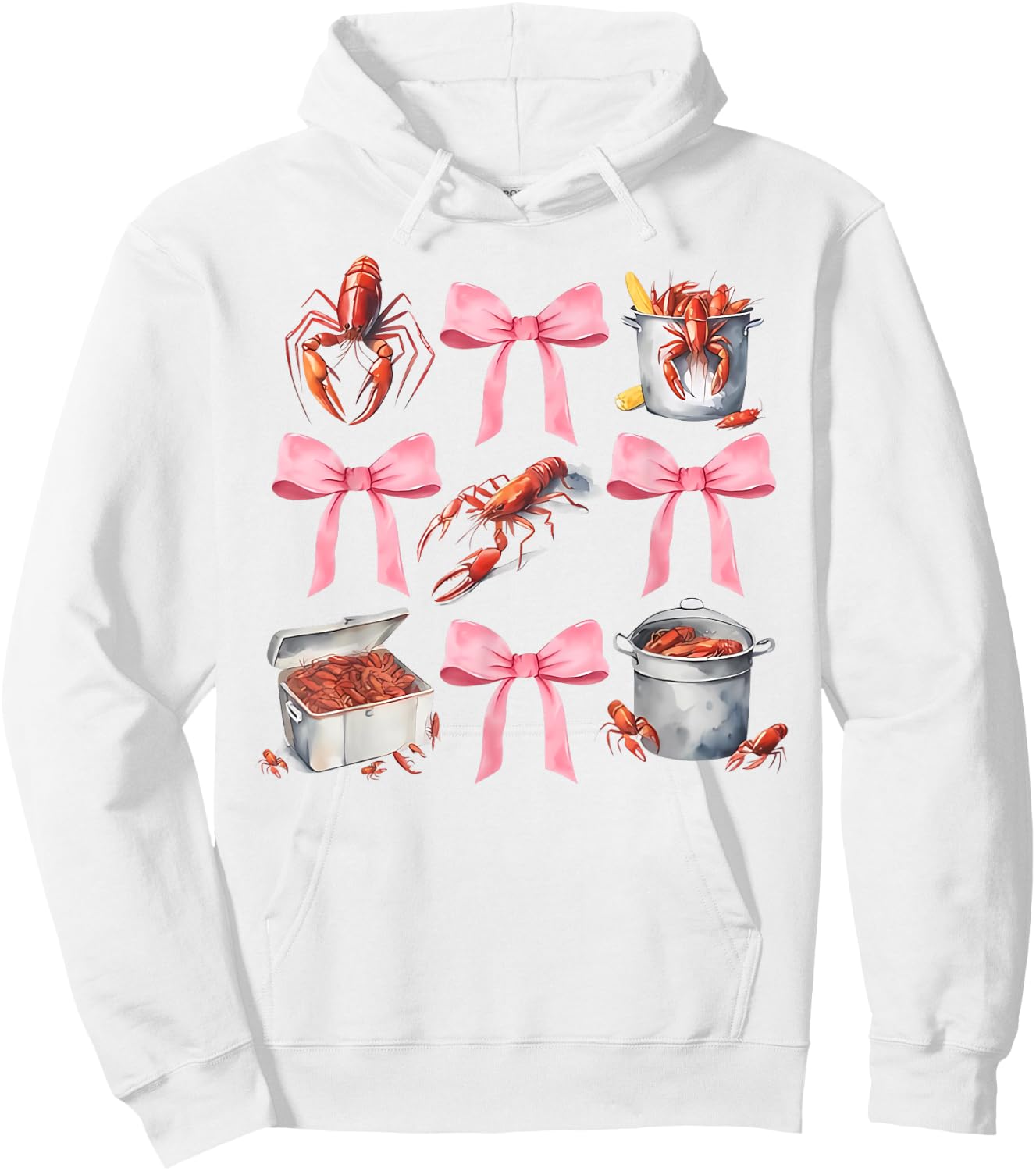 Pink Bow Cute Coquette Crawfish Boil Y2K Girl Aesthetic Hoodie - Hoodie | White