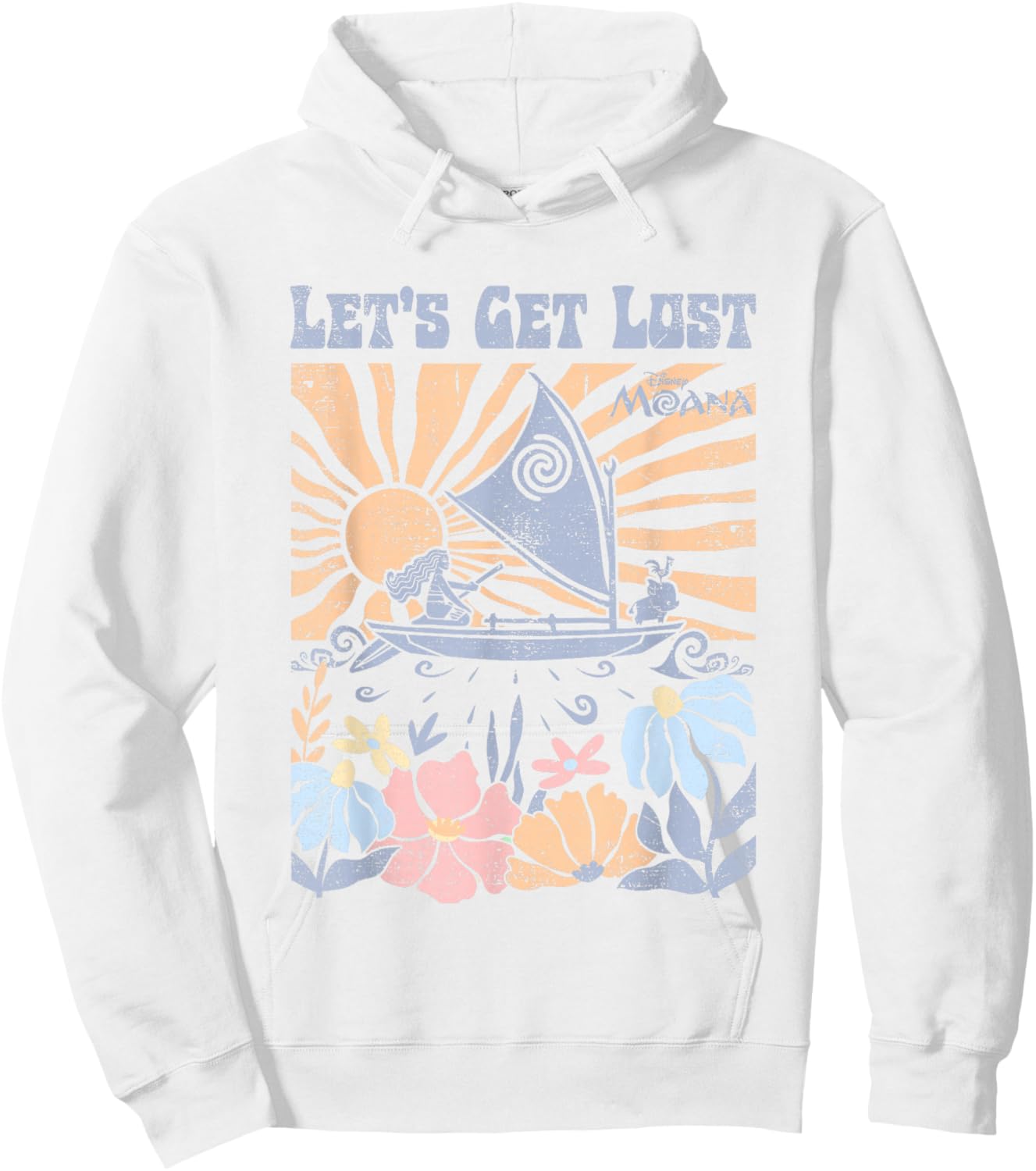 Disney Moana Let's Get Lost Pastel Colors Retro Chest Poster Hoodie - Hoodie | White