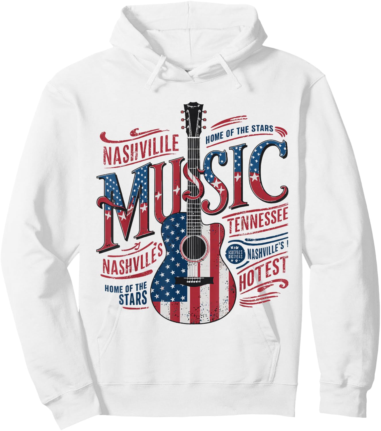 Nashville Music US Flag Guitar Hoodie - Hoodie | White
