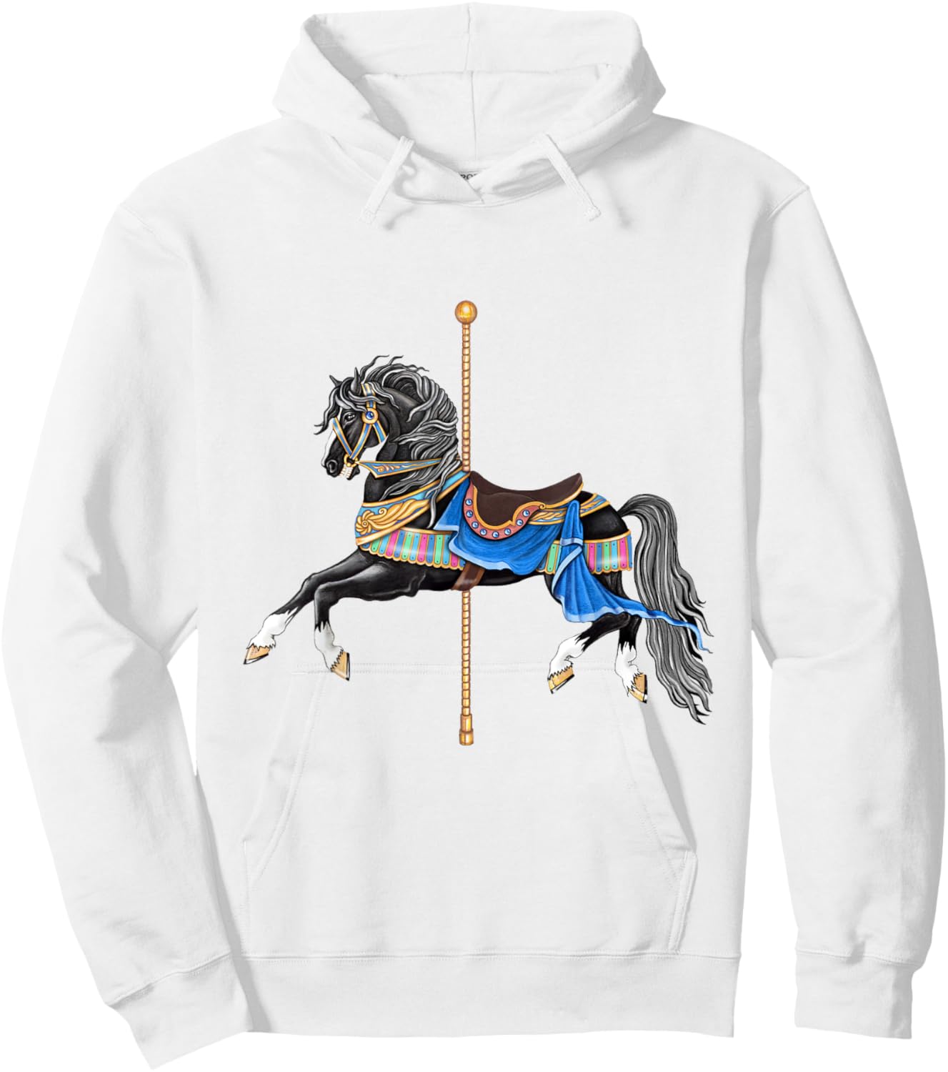 Black Stallion Carousel Horse Hoodie - Hoodie | White