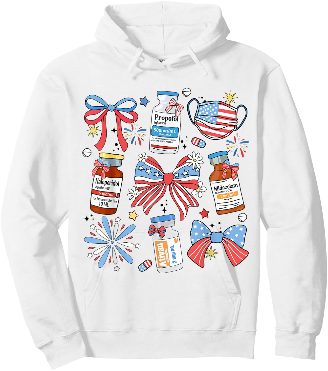 Coquette Bow 4th of July Nurse Girly Pharmacy ICU Nurse CRNA Hoodie - Hoodie | White