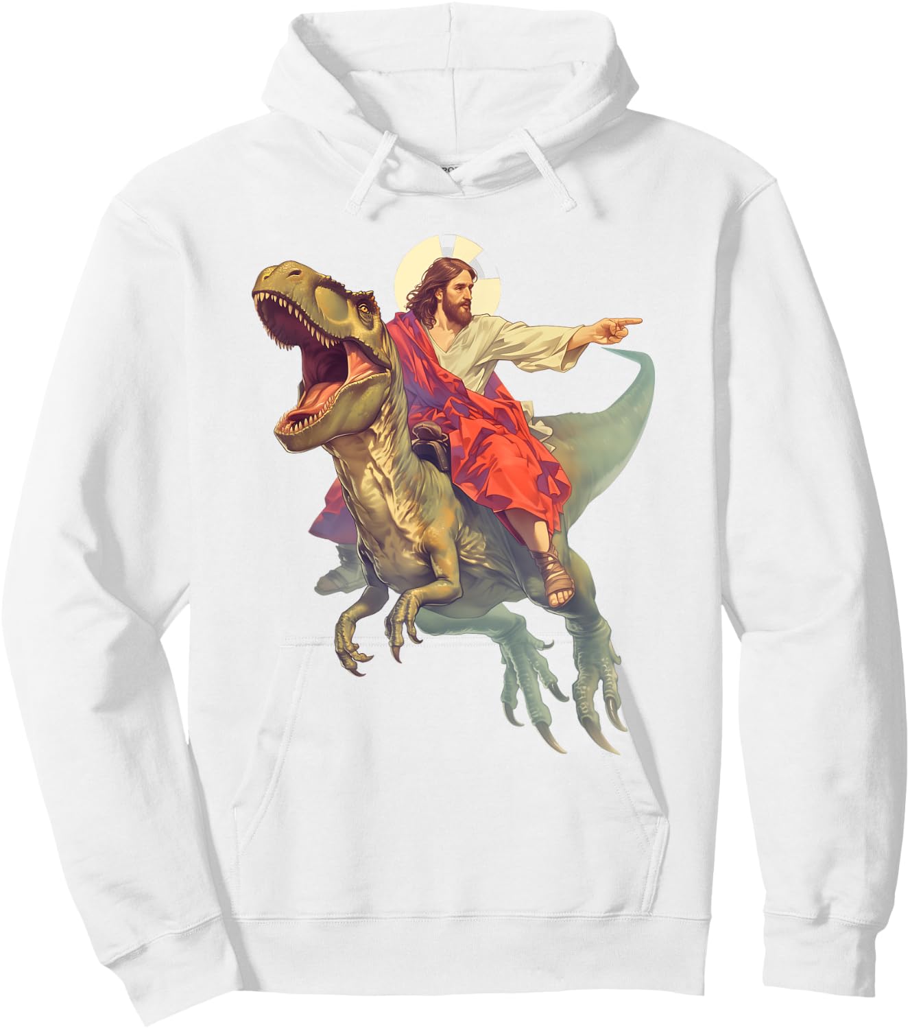Jesus on Dinosaur | Funny Meme Oddly Specific Weird Ironic Hoodie - Hoodie | White