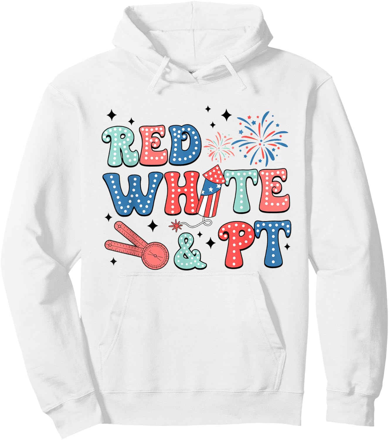 Women Retro Physical Therapy 4th of July Red White PT PTA Hoodie - Hoodie | White
