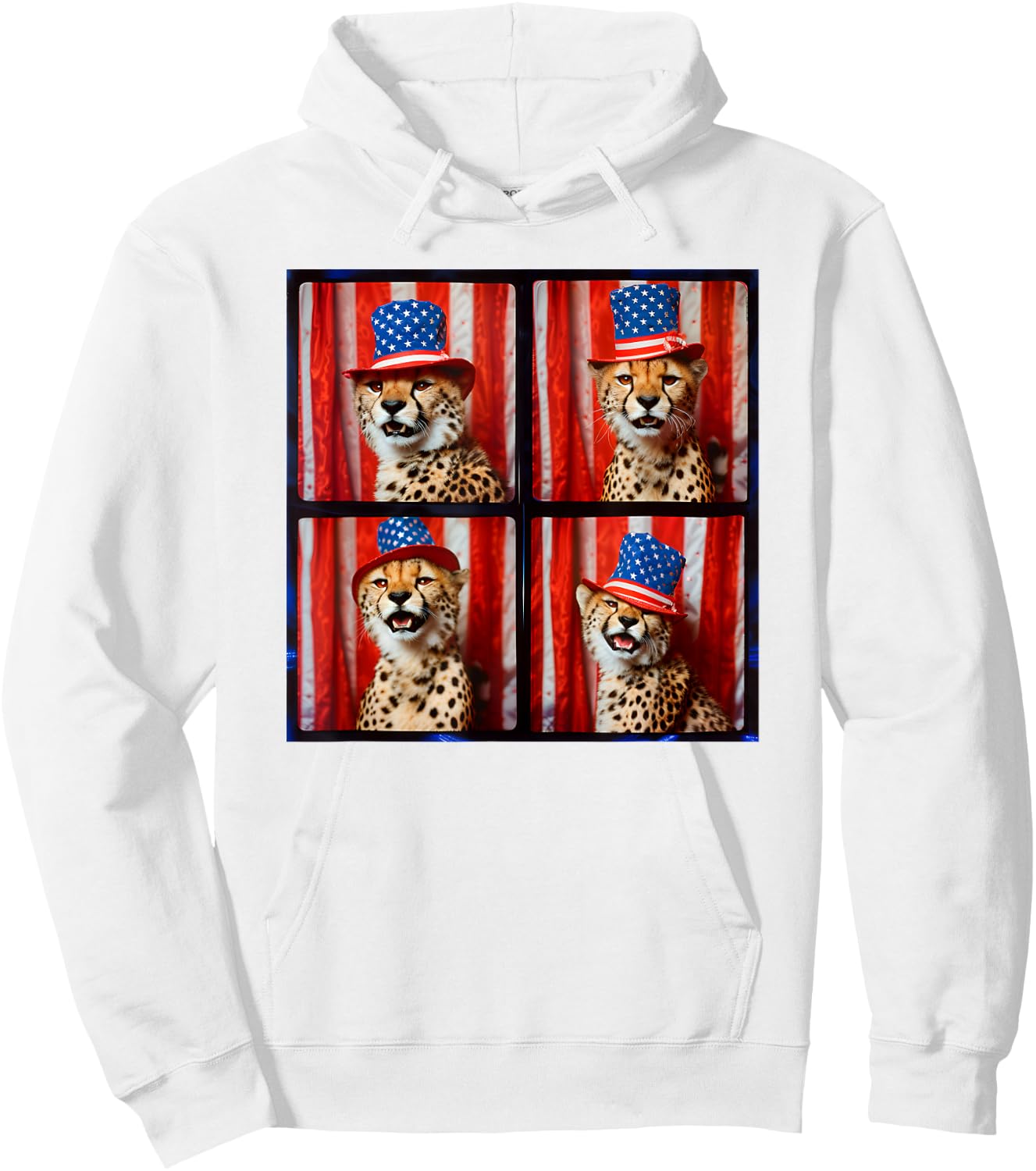 Cheetah Lover Red White Blue Photobooth 4th Of July Animals Hoodie - Hoodie | White