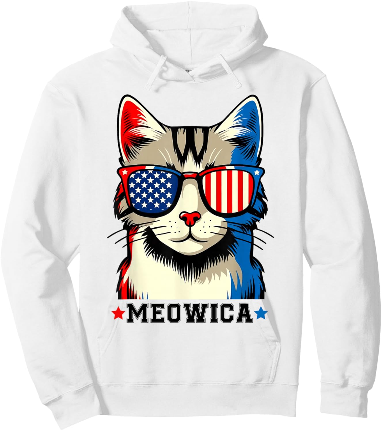 Vintage Cat 4th of July USA Flag Meowica Patriotic Hoodie - Hoodie | White