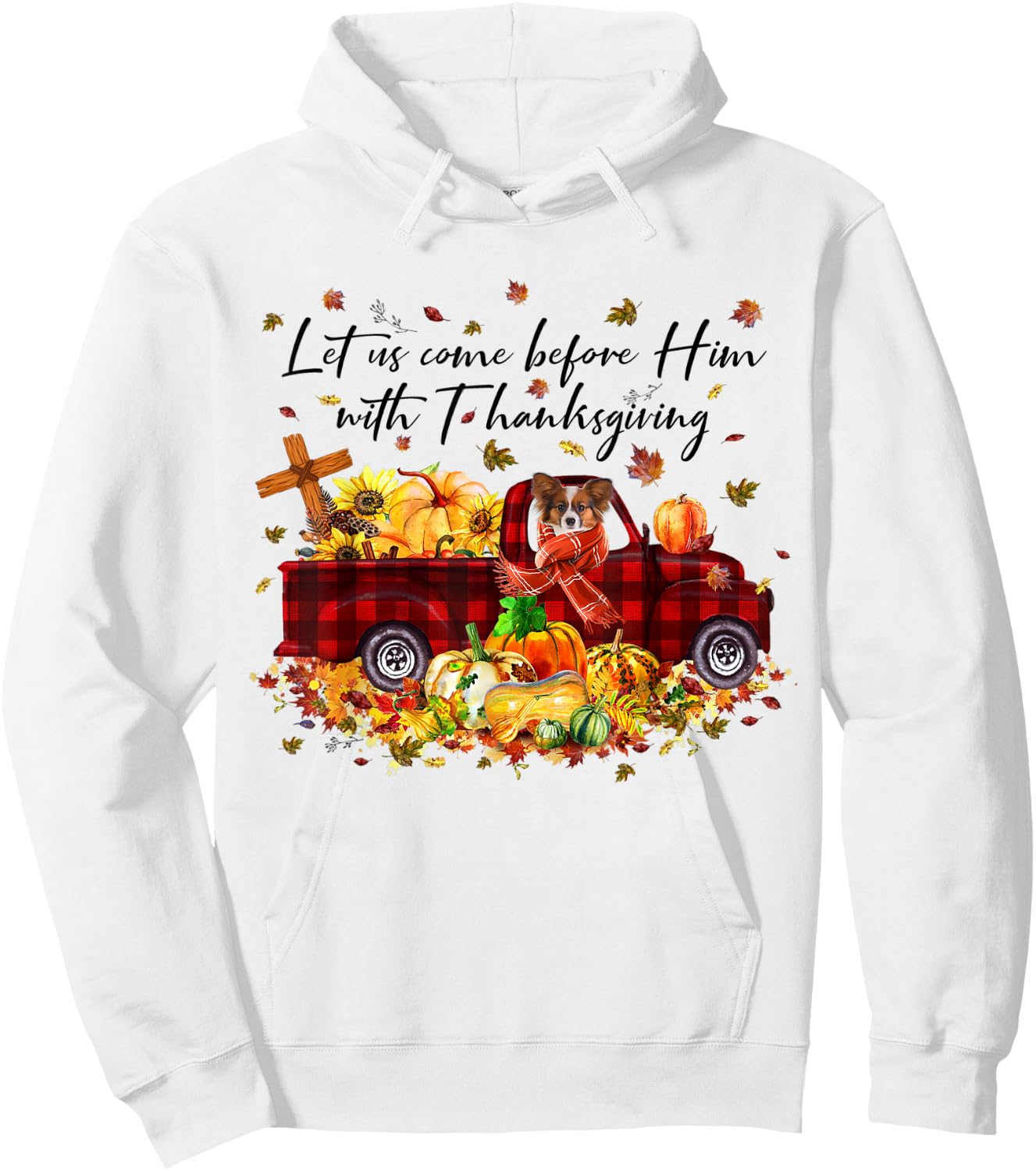 Papillon Pumpkin Vintage Truck Thanksgiving Funny Halloween Hoodie - Hoodie | White