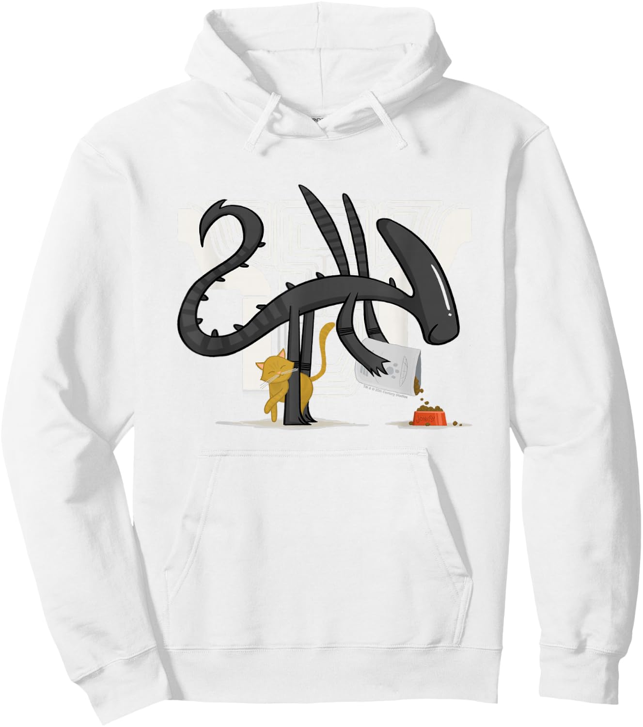 Aliens Cute Animated Xenomorph Feeding Cat Big Chest Logo Hoodie - Hoodie | White