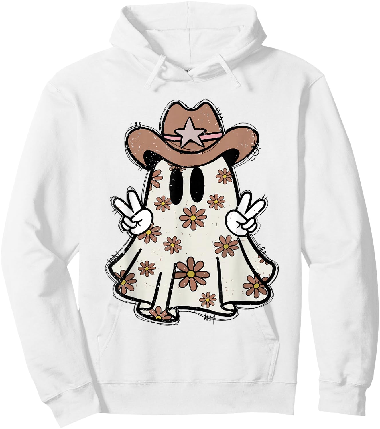 Retro Western Halloween Cowboy Ghost Howdy Cowgirl Ghost Boo Hoodie - Hoodie | White