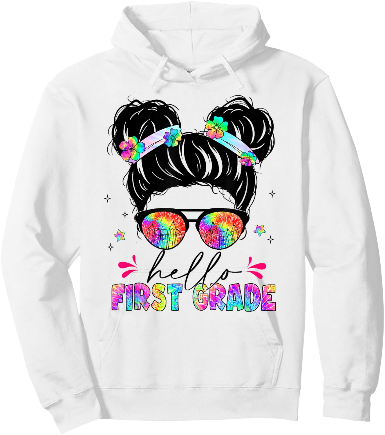 Hello First Grade shirt messy bun tie dye back to school Hoodie - Hoodie | White