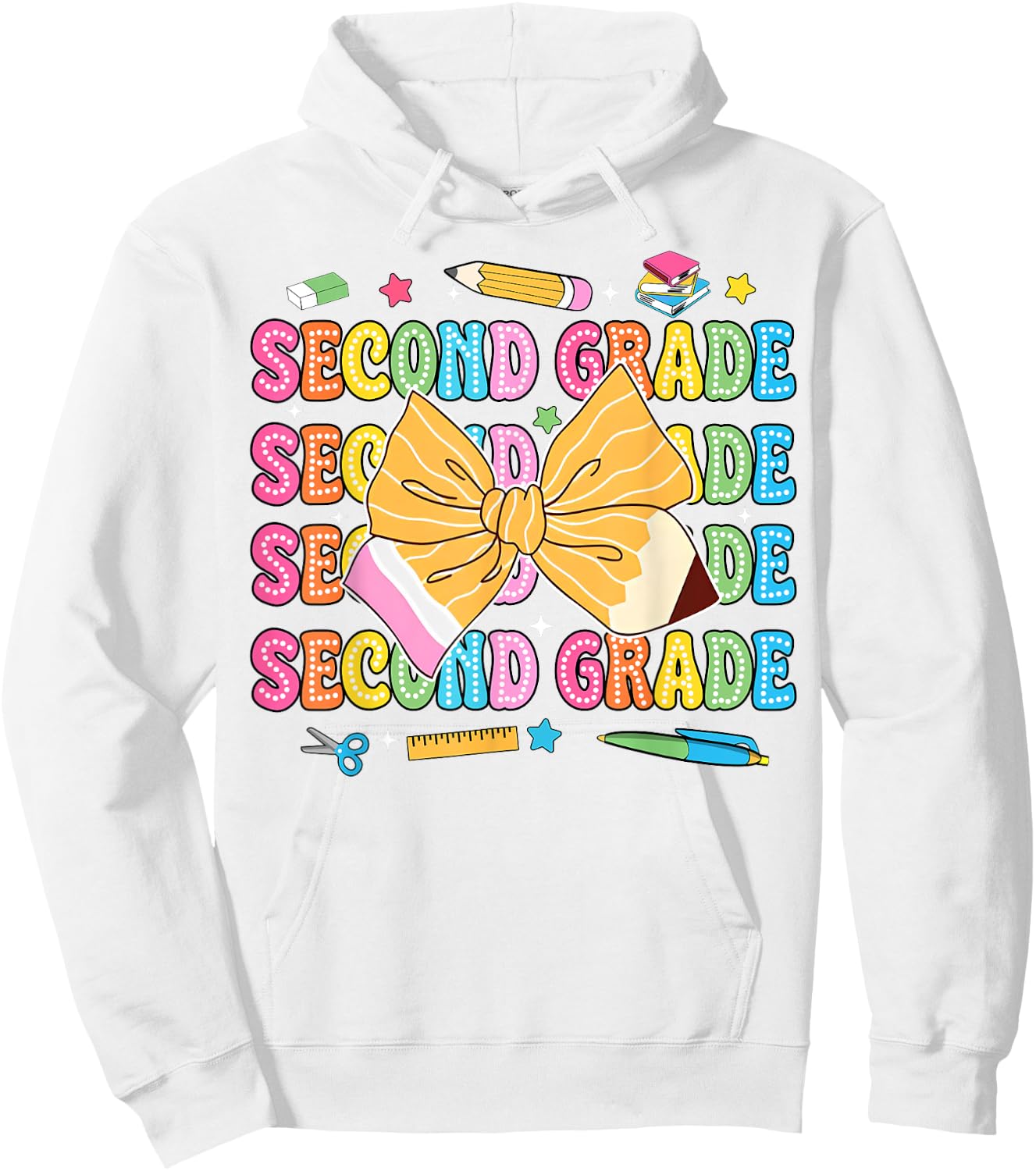 2nd Grade Teacher Pencil Coquette Bow Back To School Hoodie - Hoodie | White